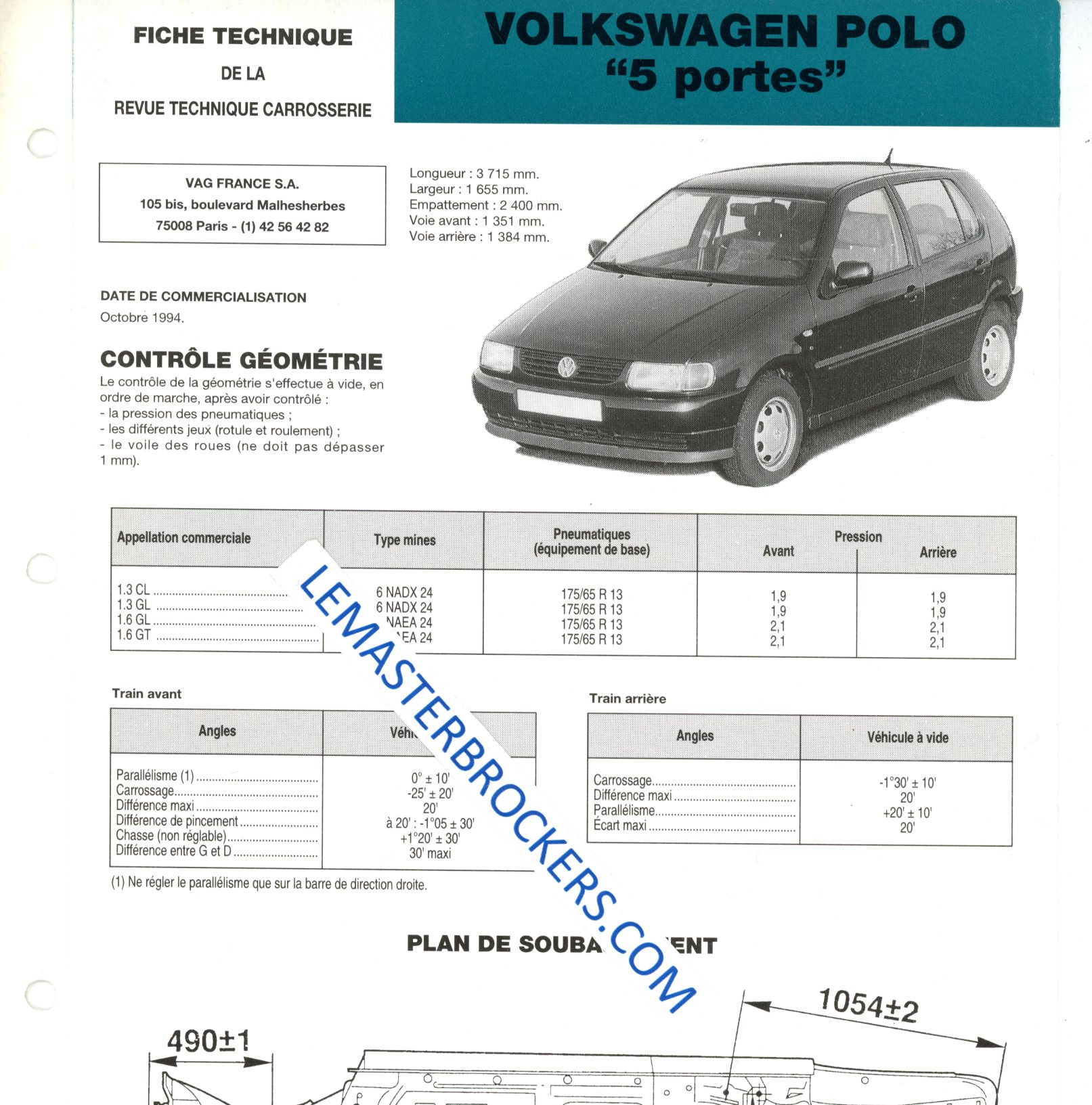 VOLKSWAGEN POLO 5 PORTES SUR LA FICHE TECHNIQUE CARROSSERIE - VW POLO RTC