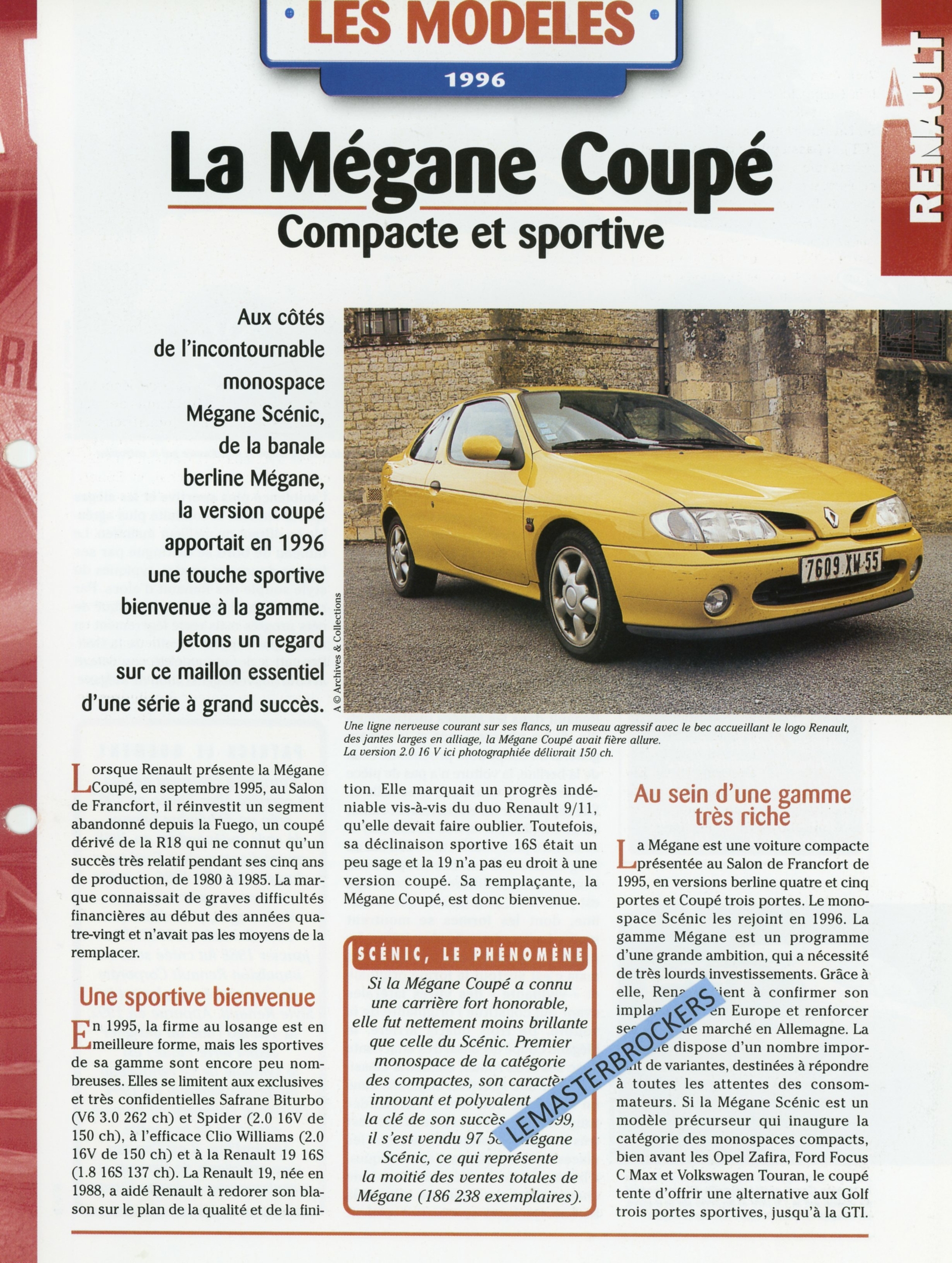 RENAULT MÉGANE COUPÉ - FICHE AUTO HACHETTE LES MODÈLES 1996