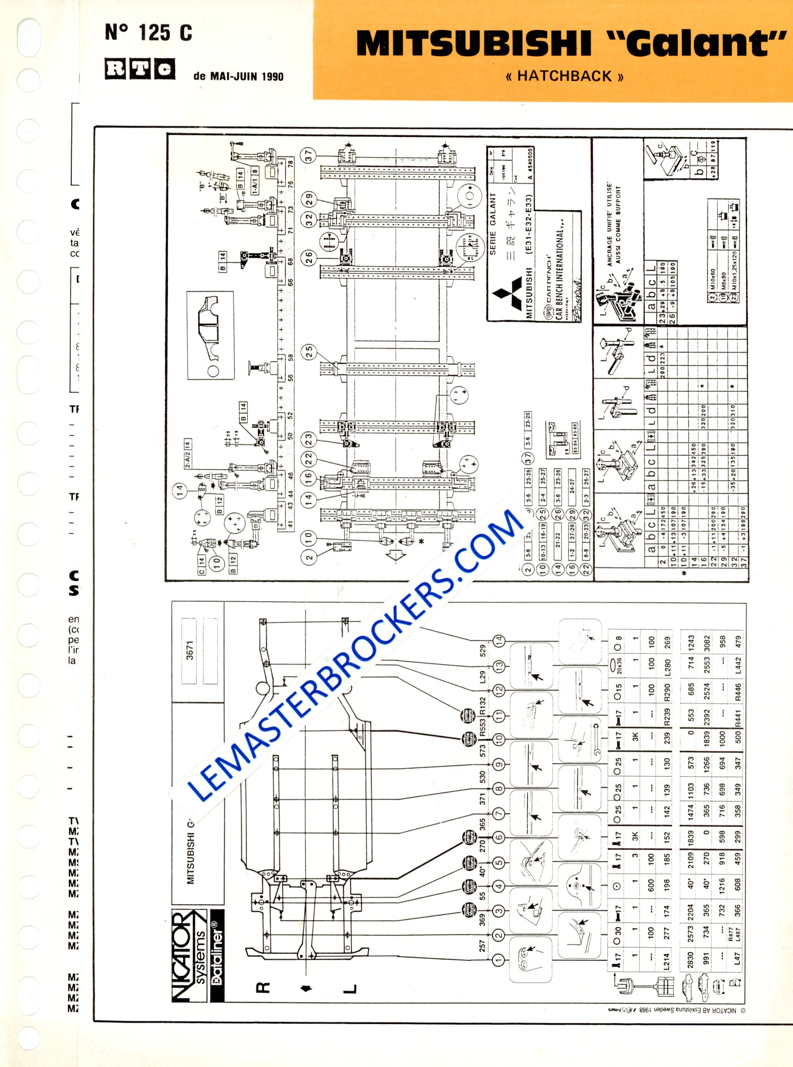 MITSUBISHI GALANT HATCHBACK FICHE AUTO TECHNIQUE CARROSSERIE 1990