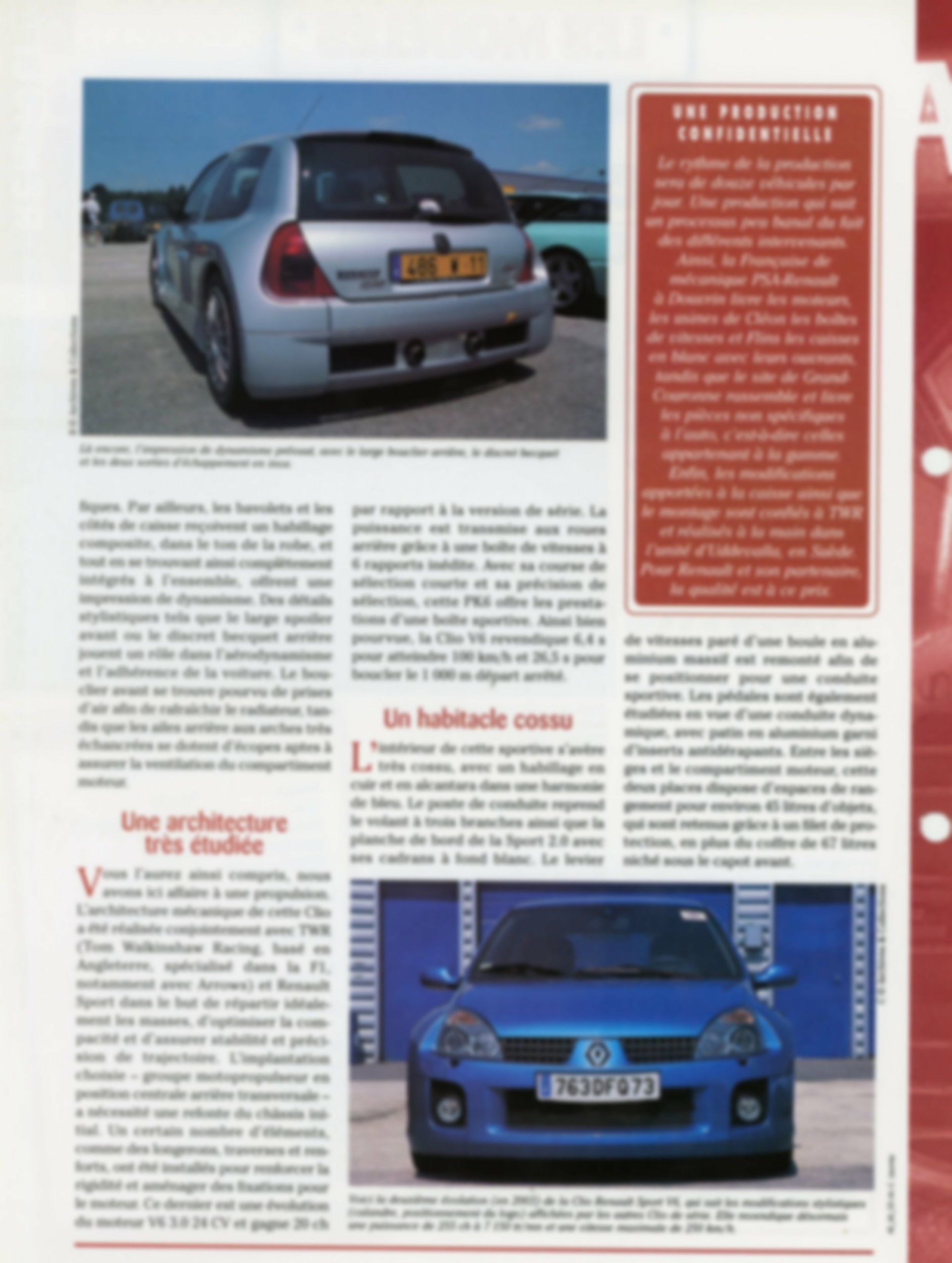 RENAULT CLIO SPORT V6 - FICHE AUTO HACHETTE LES MODÈLES 2000