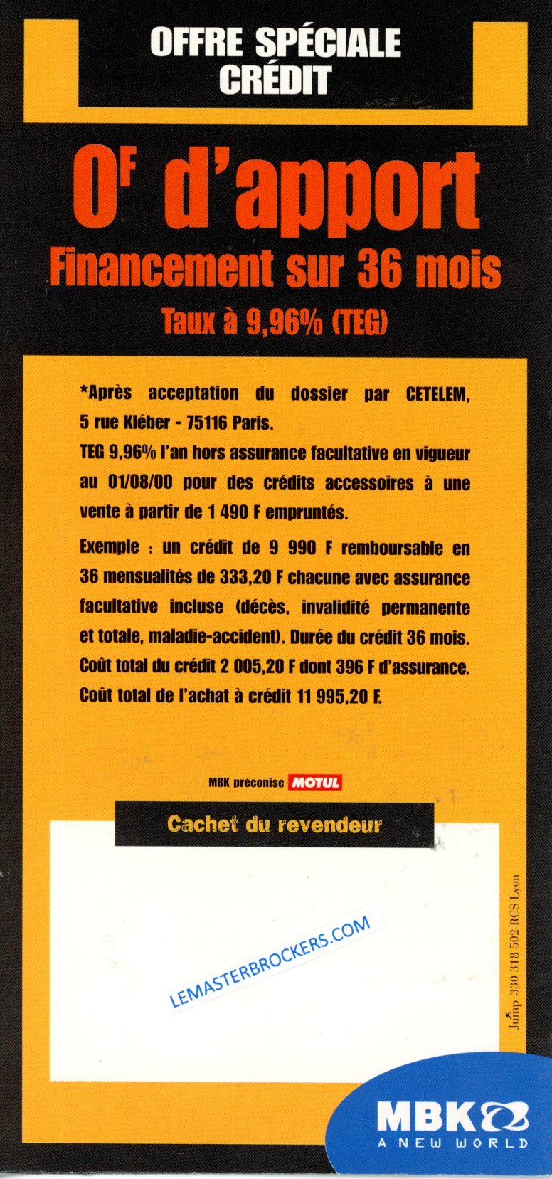 flyer brochure MBK LES MASTER PACKS OVETTO STUNT DOODO SKYLINER