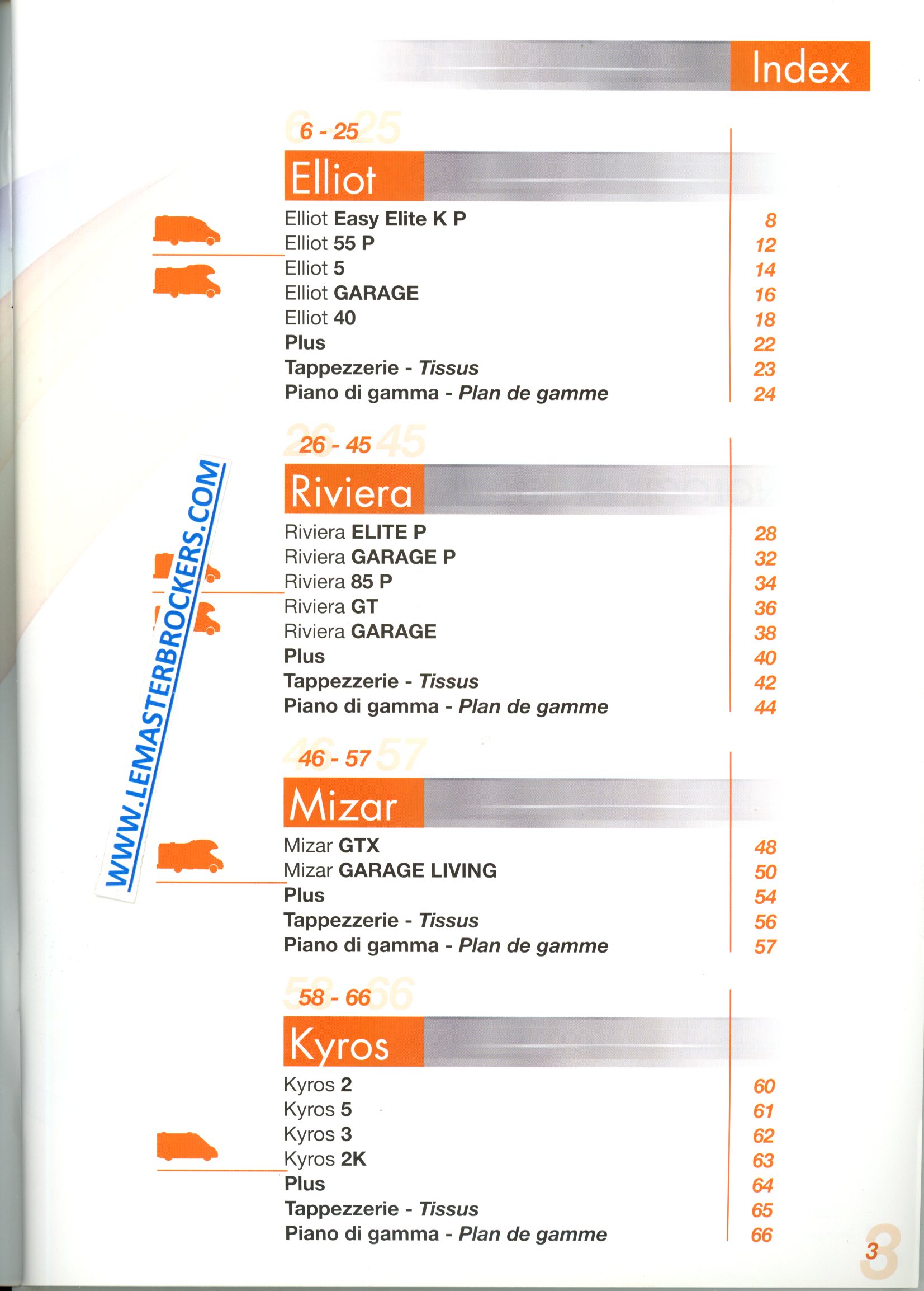 BROCHURE CATALOGUE CAMPING-CAR CI ELLIOT RIVIERA MIZAR KYROS DE 2011