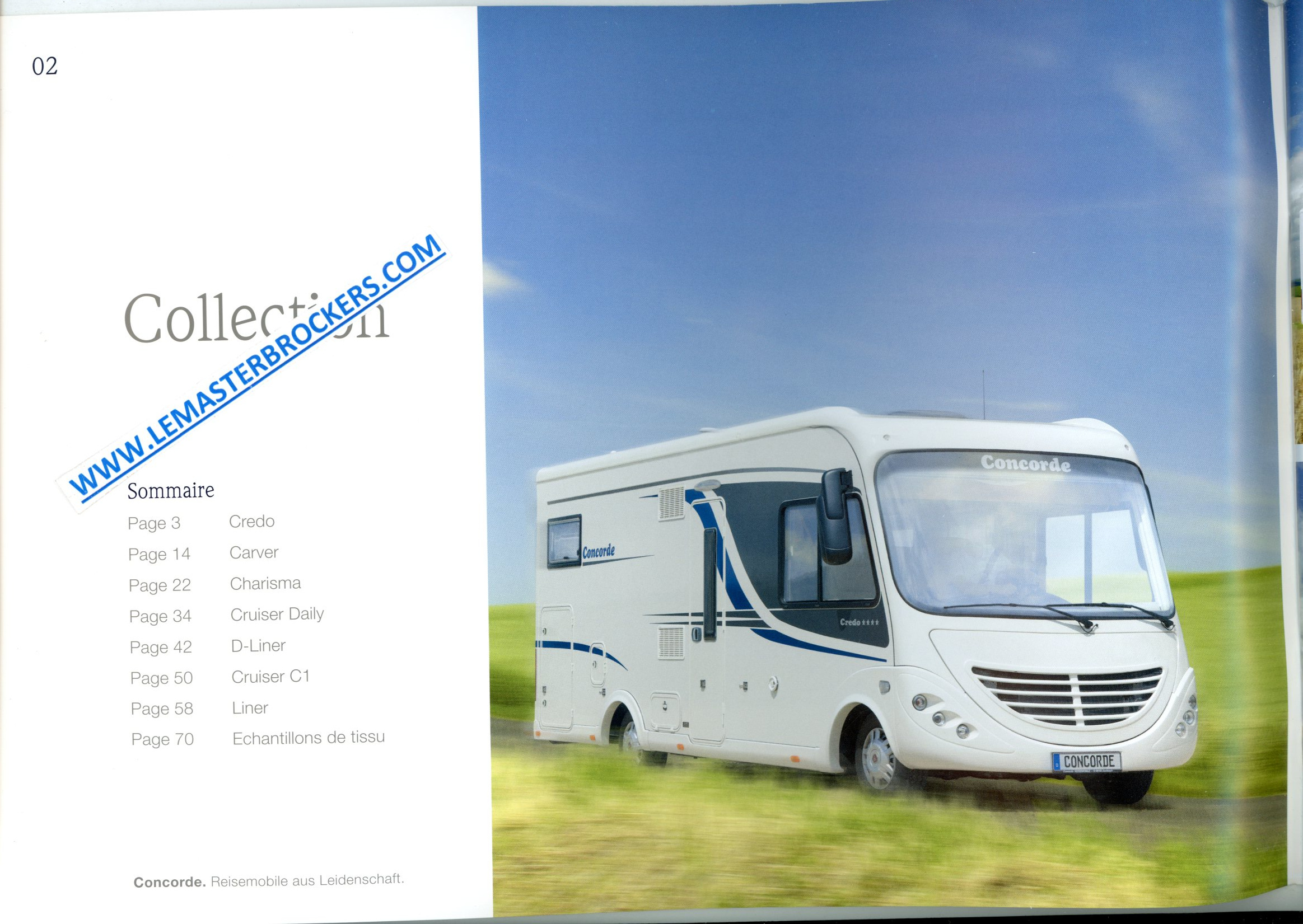 CATALOGUE CAMPING-CAR CONCORDE CREDO CARVER CHARISMA CRUISER DAILY C1 D-LINER LINER