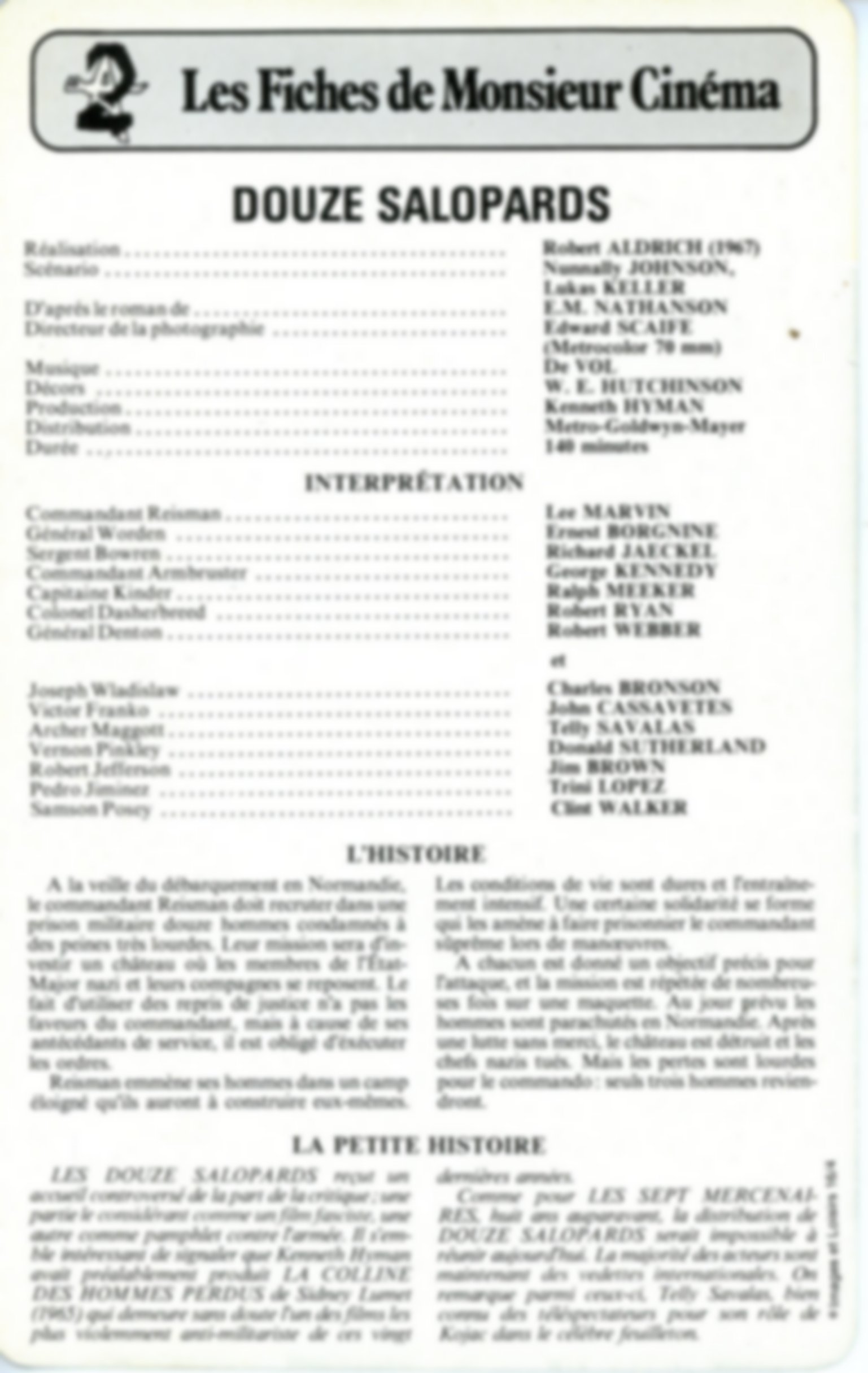 DOUZE SALOPARDS - ROBERT ALDRICH 1967 - FICHE CINÉMA-LEMASTERBROCKERS