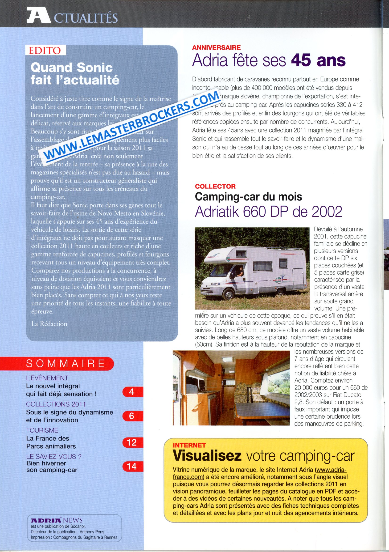 ADRIA NEWS 2010 MAGAZINE DES  CAMPING CARISTES
