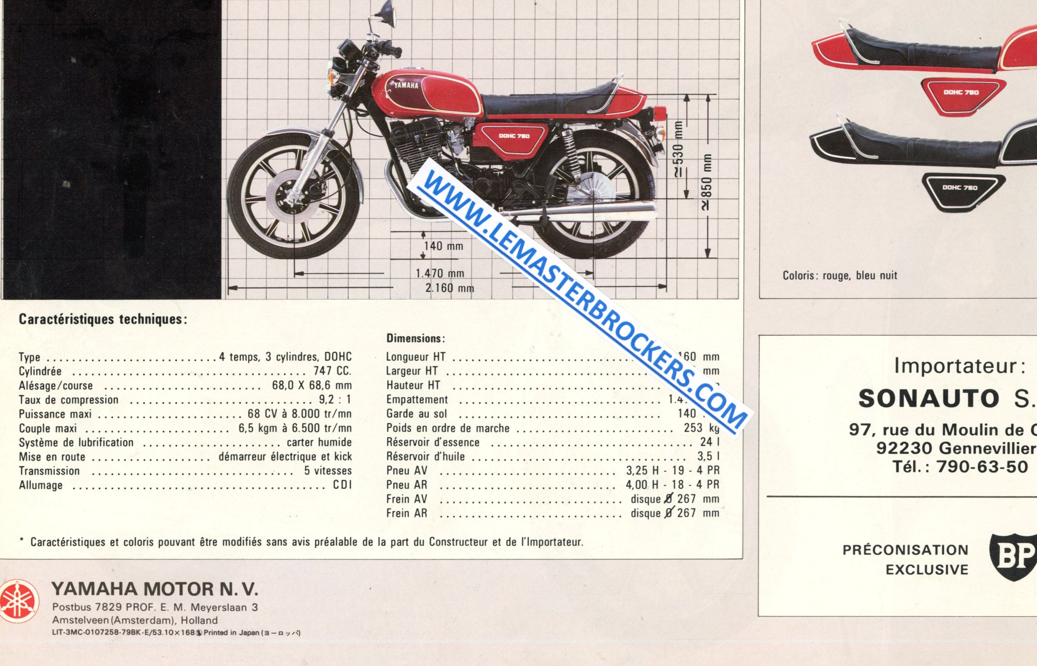 BROCHURE YAMAHA XS 750 DOHC XS750 - BROCHURE MOTO VINTAGE DE 1979