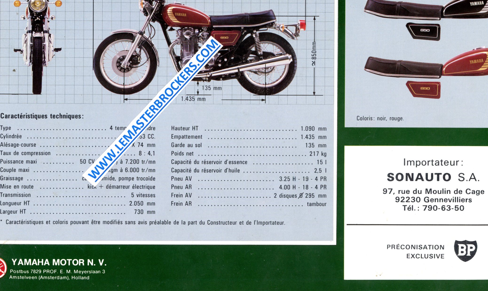brochure moto YAMAHA XS 650 XS650 DE 1979