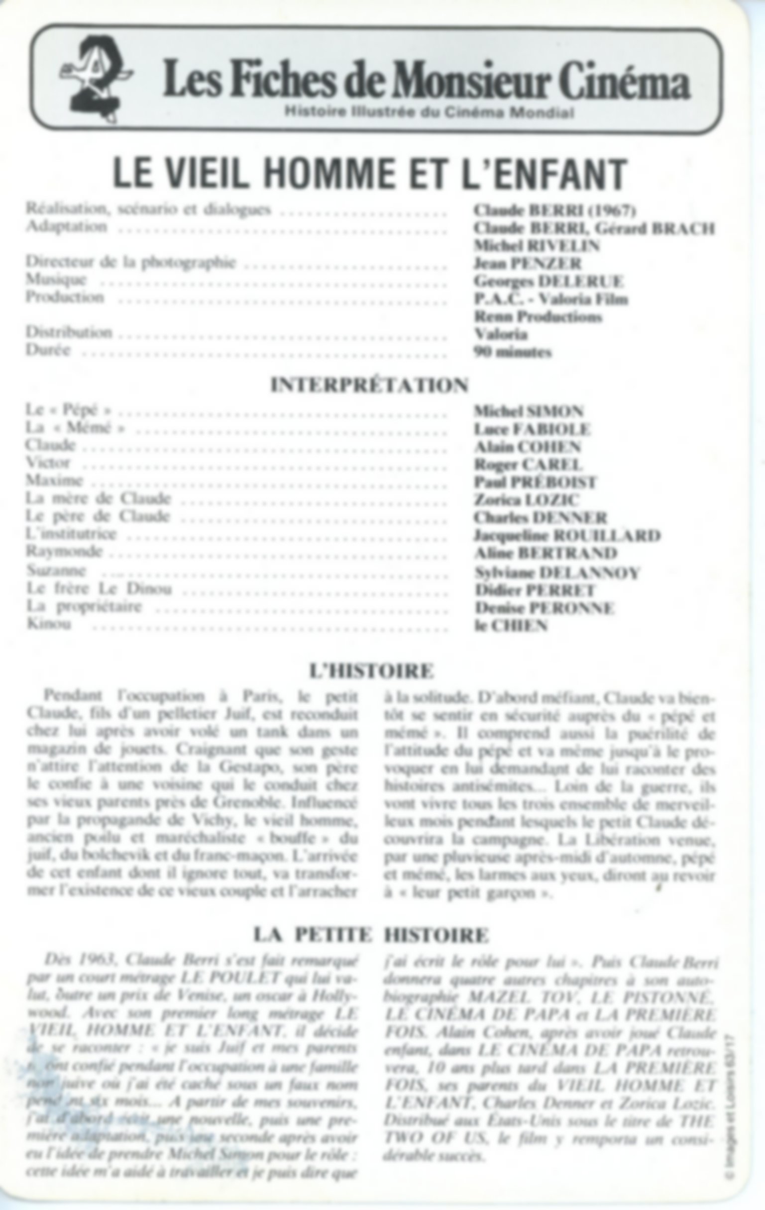 LE VIEL HOMME ET LENFANT - CLAUDE BERRI -FICHE MONSIEUR CINÉMA 1967-LEMASTERBROCKERS