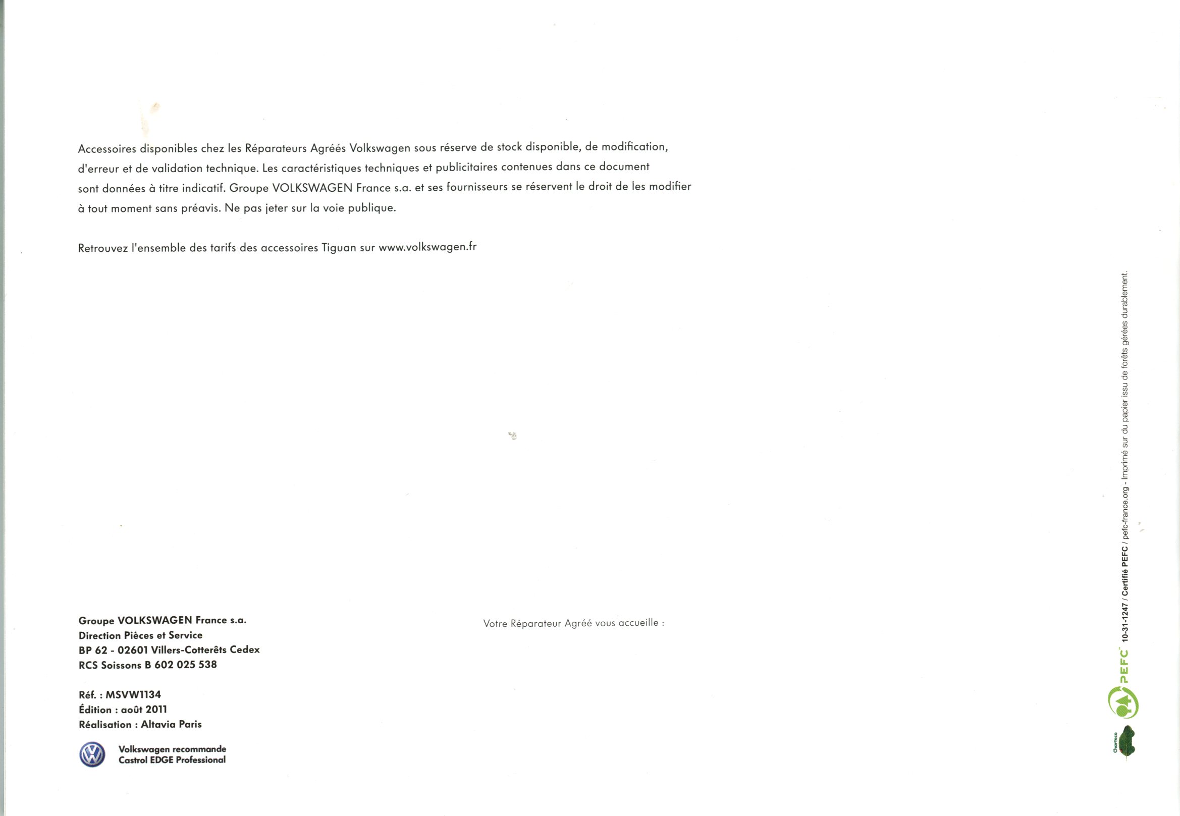 BROCHURE CATALOGUE VOLKSWAGEN TIGUAN ACCESSOIRES