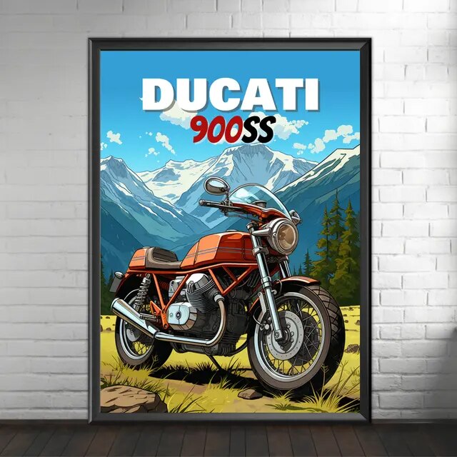 DUCATI 900SS - AFFICHE MOTO IMPRESSION SUR TOILE