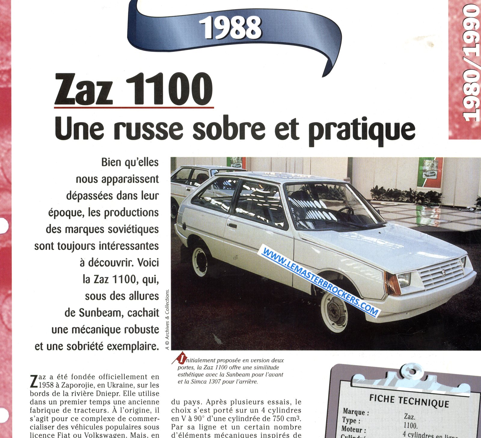 ZAZ 1100 1988 FICHE TECHNIQUE AUTOMOBILE RUSSE