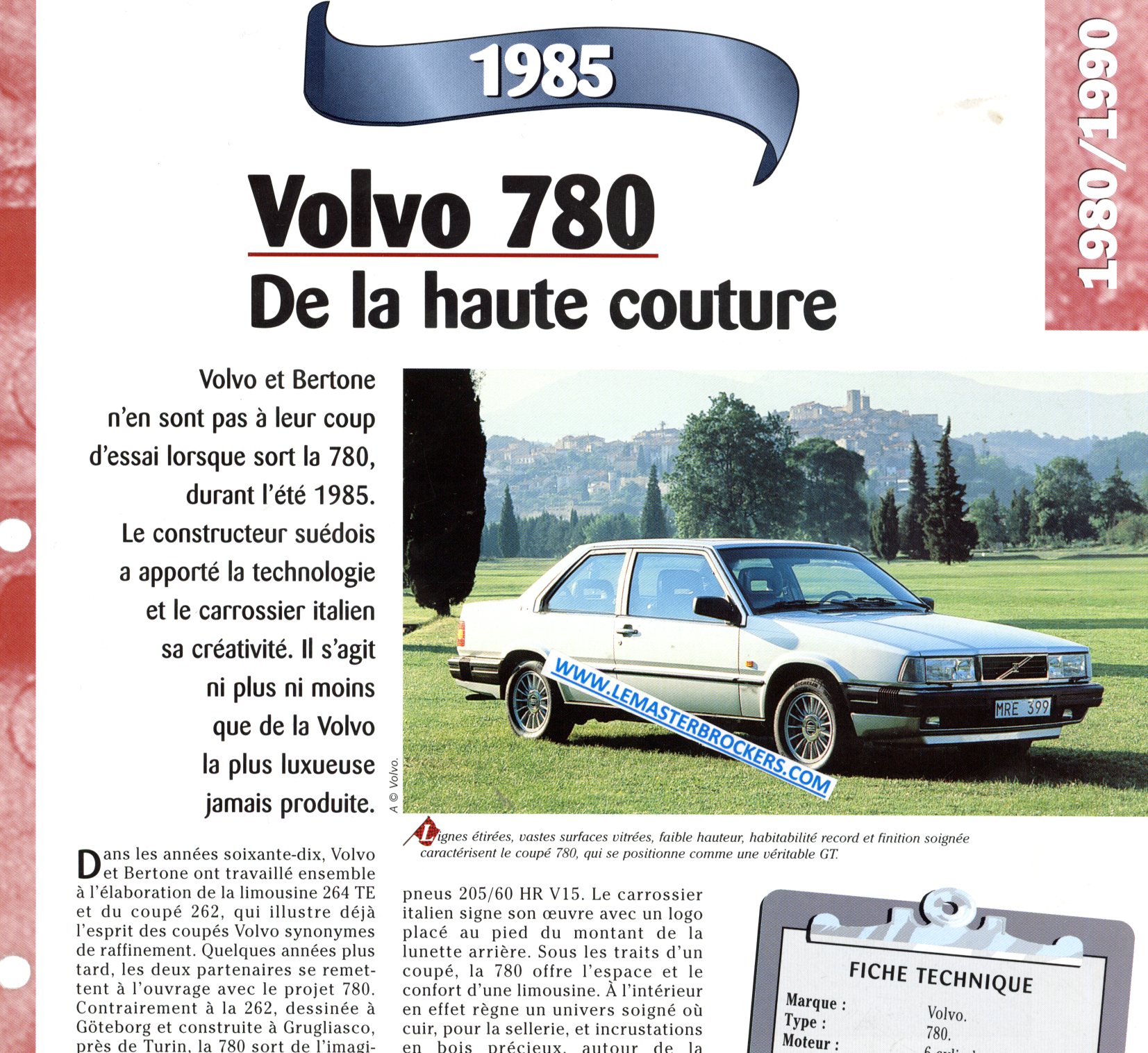 FICHE TECHNIQUE VOLVO 780 COUPE V6 1985