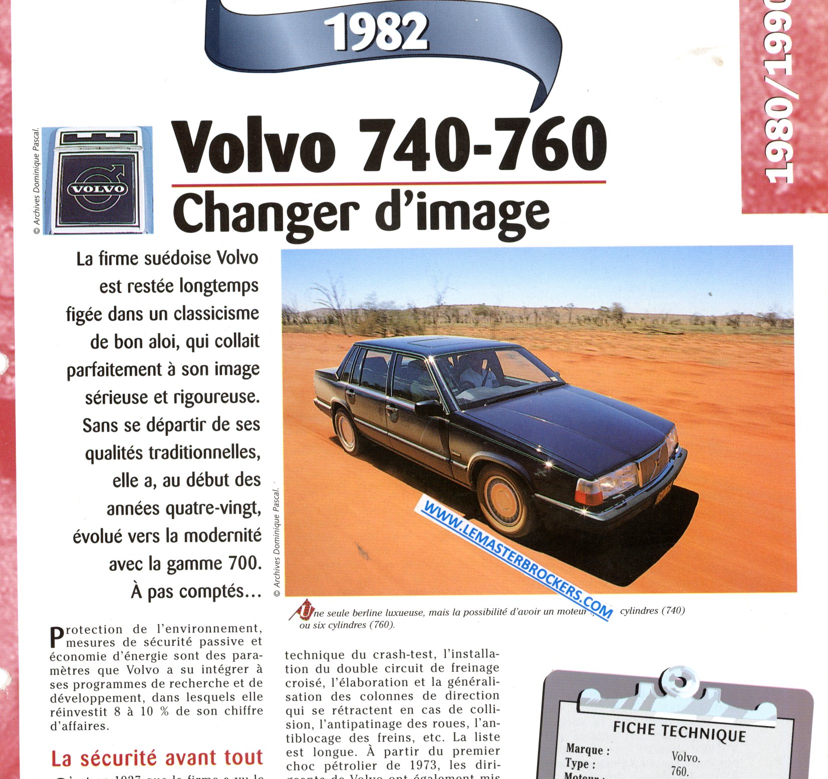 FICHE TECHNIQUE VOLVO 740 760 1982