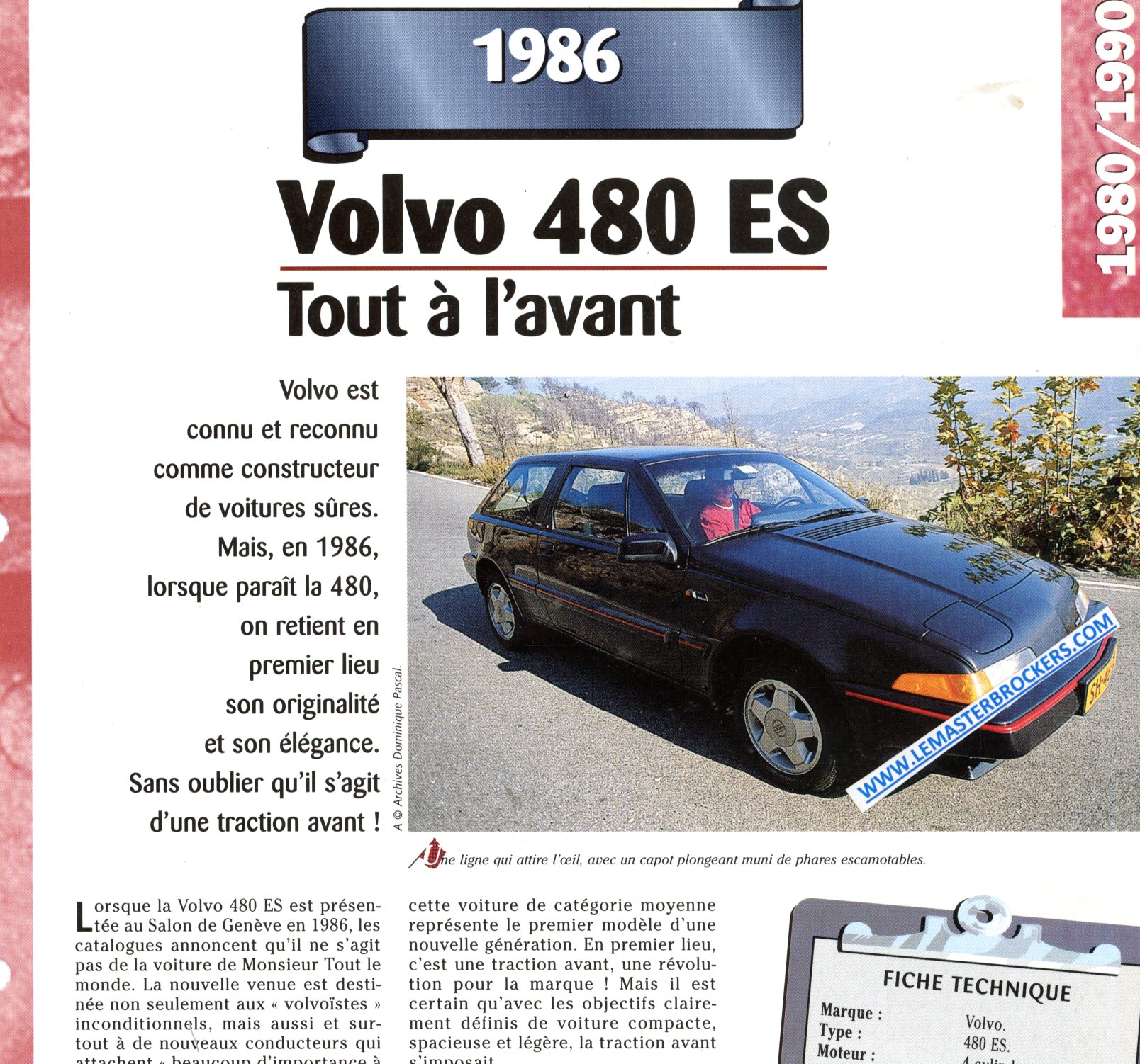 FICHE TECHNIQUE VOLVO 480 ES 1986