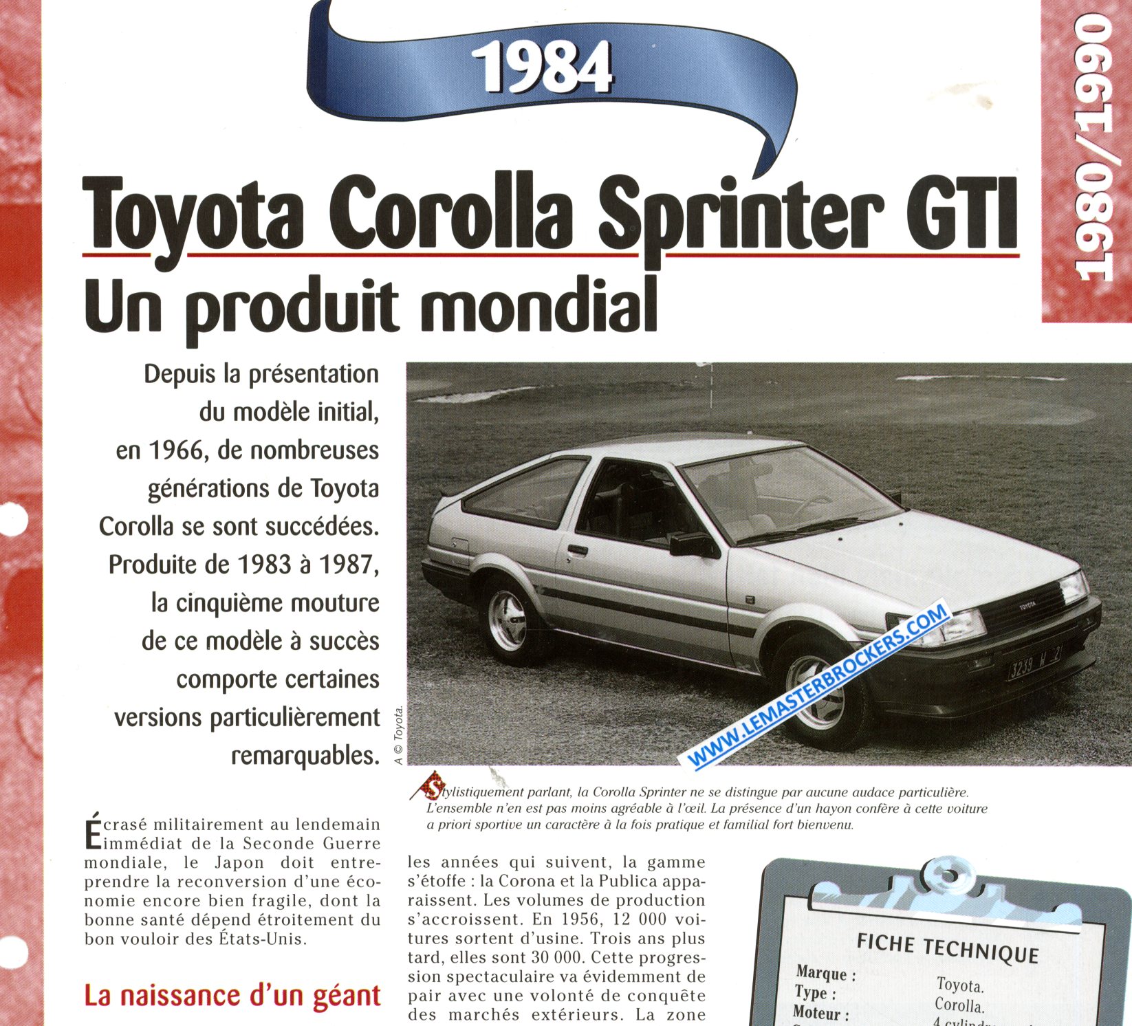 FICHE TECHNIQUE TOYOTA COROLLA SPRINTER GTI 1984
