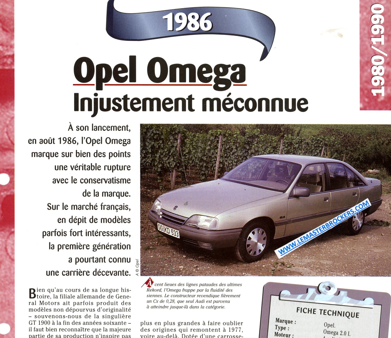 FICHE TECHNIQUE OPEL OMEGA 1986