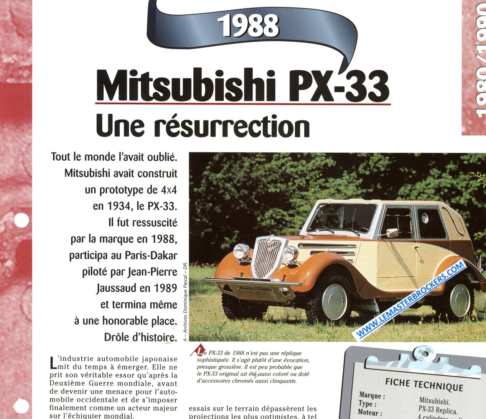 FICHE TECHNIQUE MITSUBISHI PX-33 1988