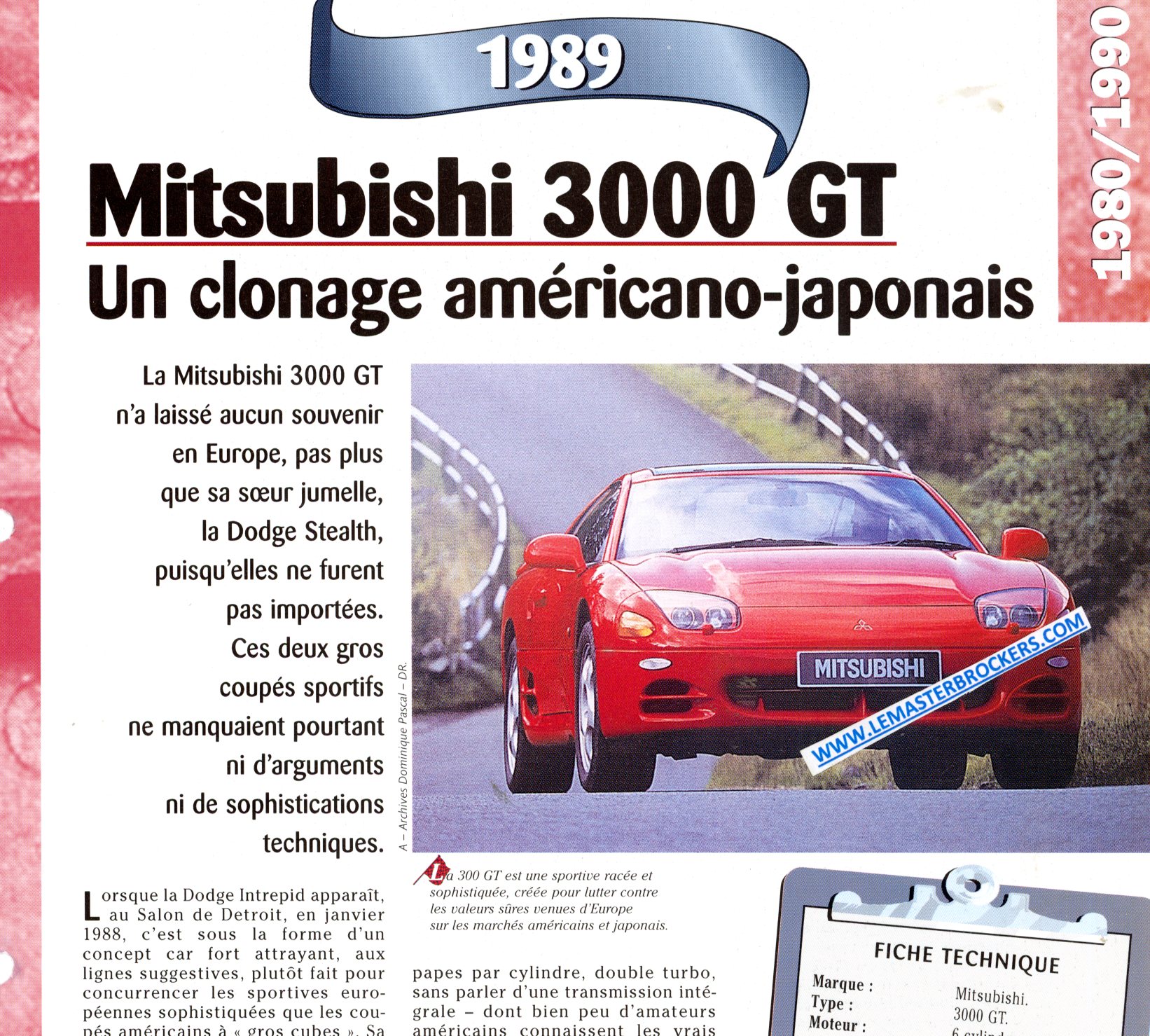 FICHE TECHNIQUE MITSUBISHI 3000 GT 1989