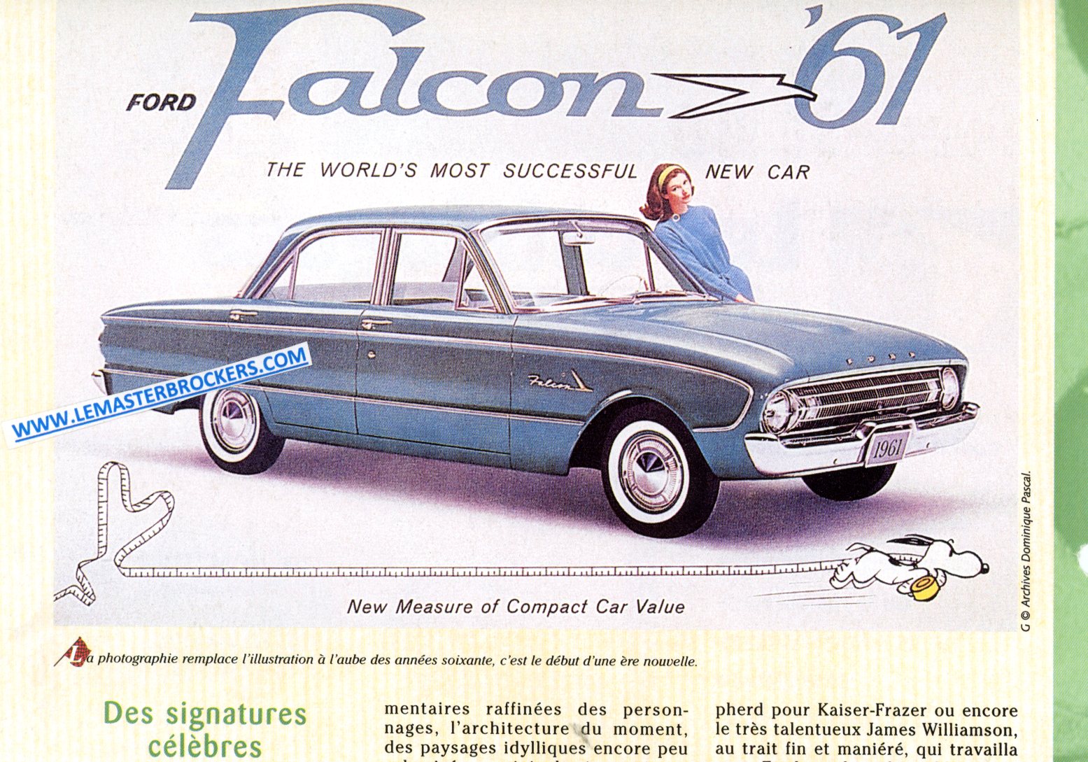FORD FALCON 1961 FICHE AUTOMOBILE LES CATALOGUES VENDRE EN BEAUTÉ