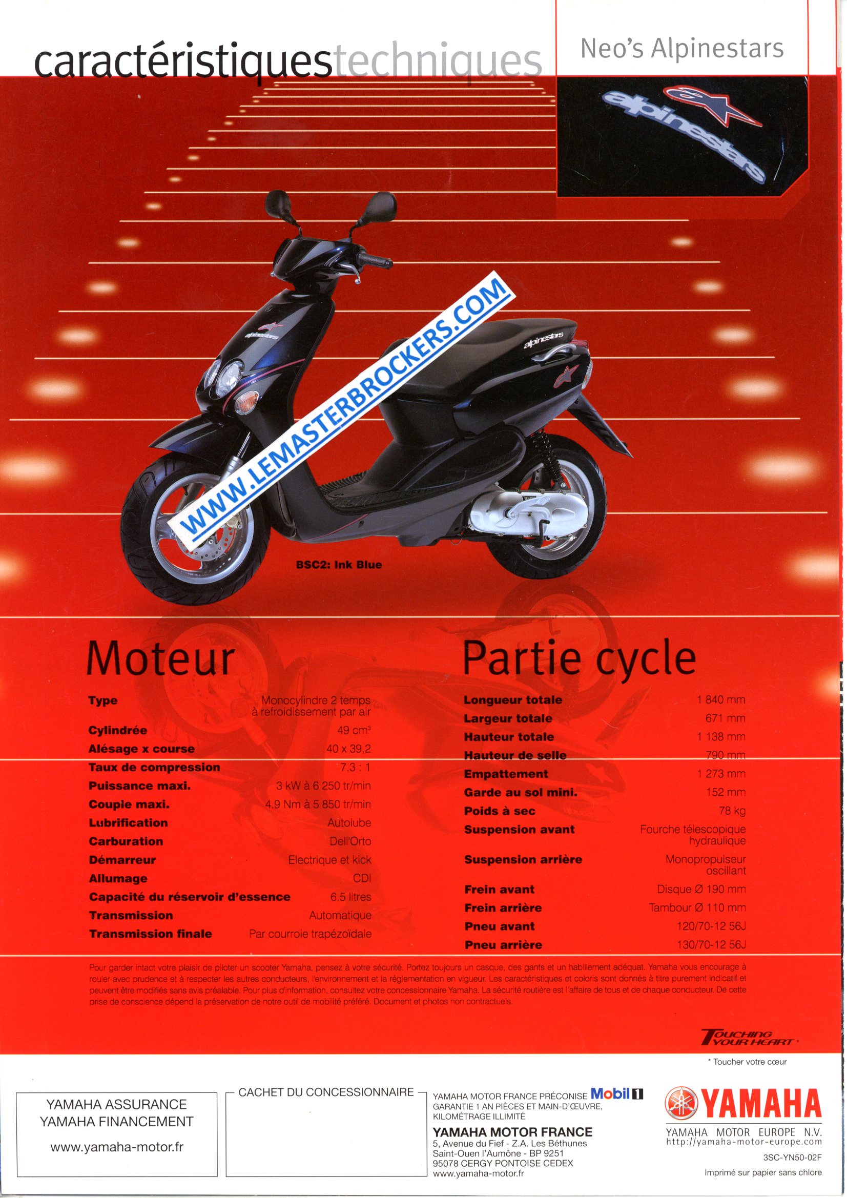 catalogue BROCHURE scooter YAMAHA NEOS ALPINESTARS