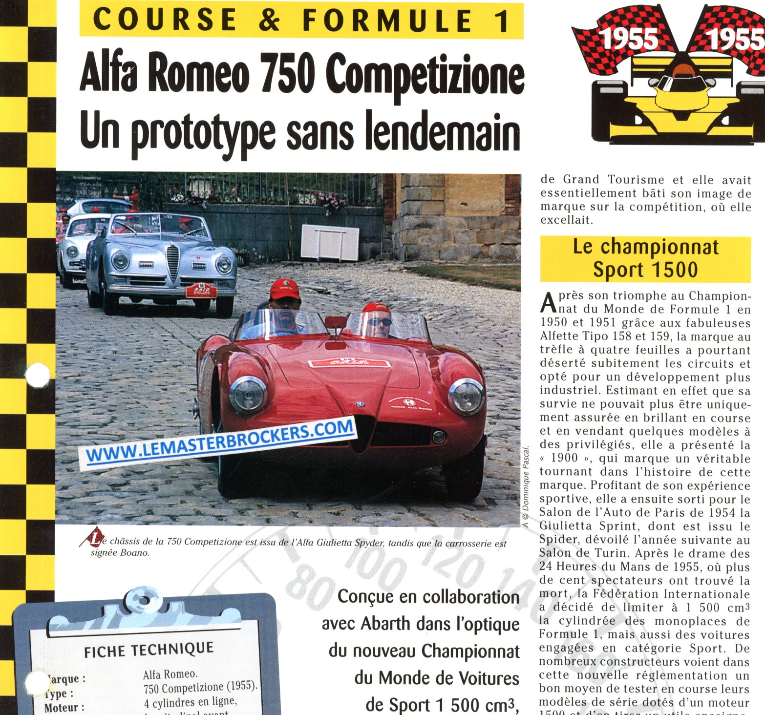 ALFA ROMEO 750 COMPETIZIONE - FICHE COURSE ET FORMULE 1 1955