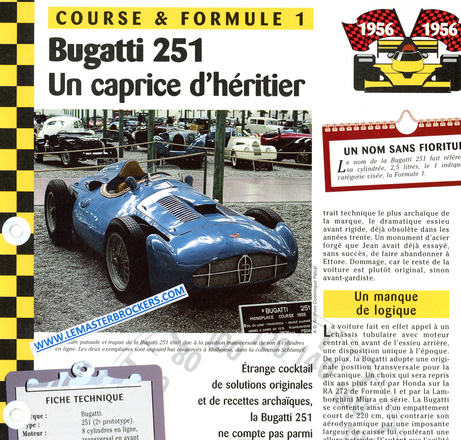 BUGATTI 251 - FICHE COURSE ET FORMULE 1 1956
