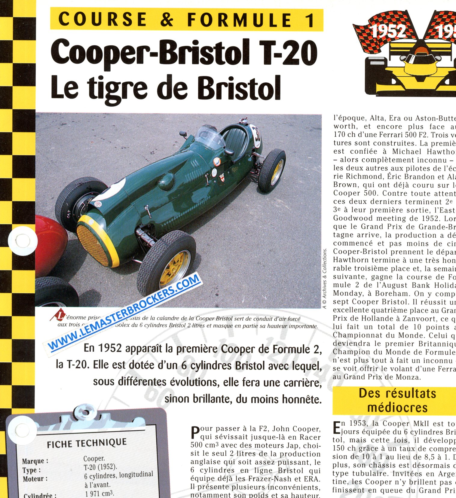 COOPER BRISTOL T20 - FICHE COURSE ET FORMULE 1 1952-1956