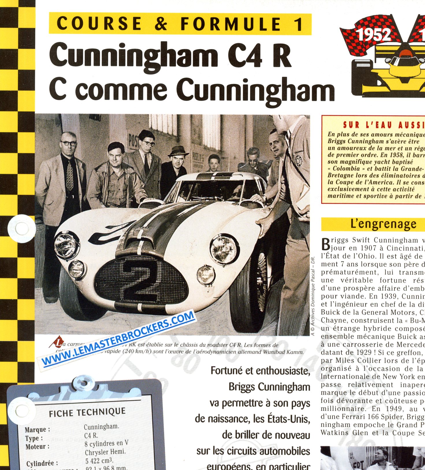 CUNNINGHAM C4 R C4R - FICHE COURSE ET FORMULE 1 1952-1953
