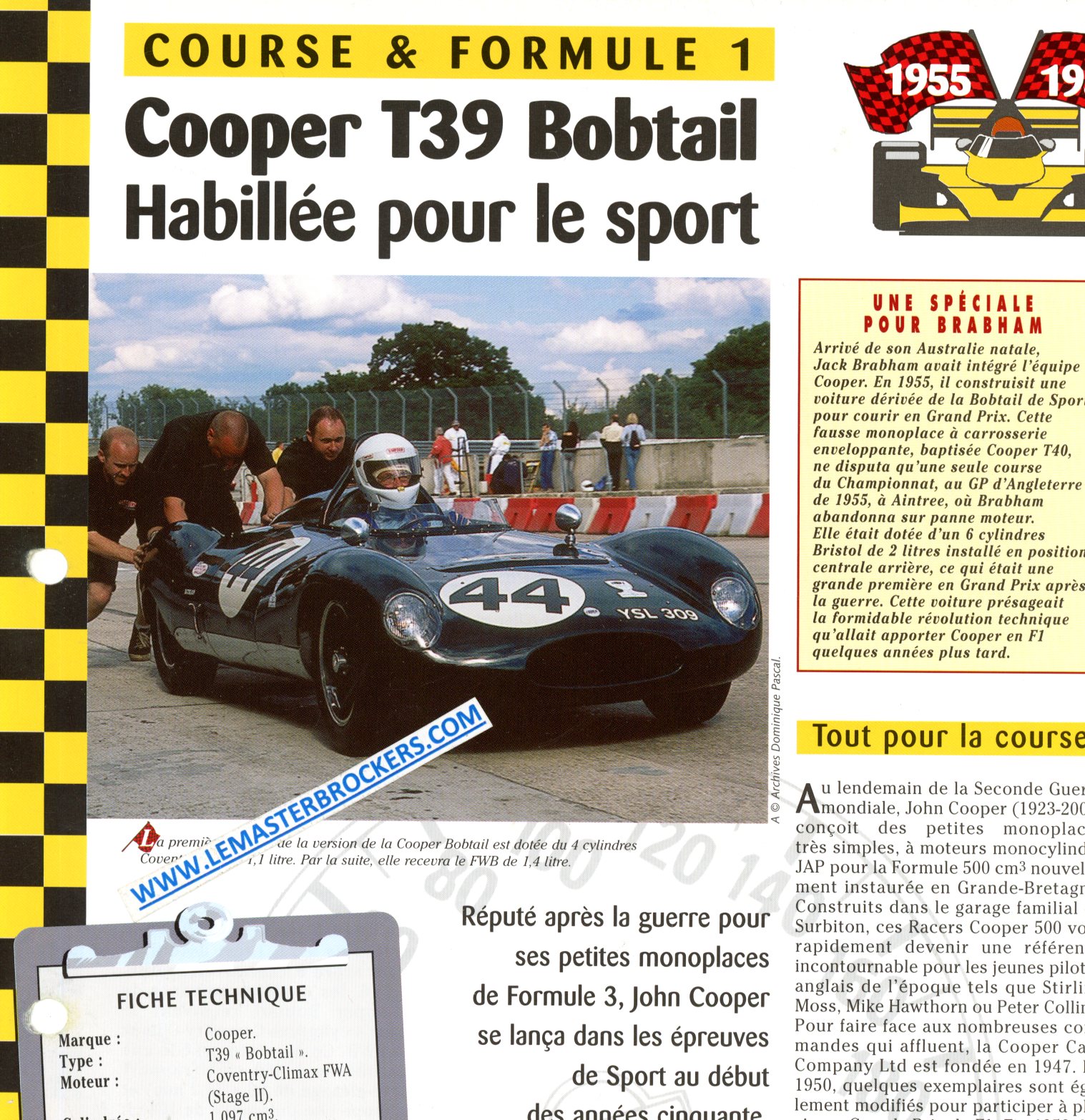 COOPER T39 BOBTAIL T 39 - FICHE COURSE ET FORMULE 1 1955-1958