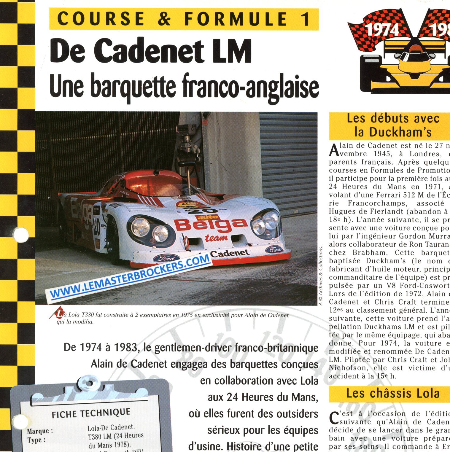 LOLA DE CADENET LM T380 LM 24H DU MANS 1978 MOTEUR FORD COSWORTH
