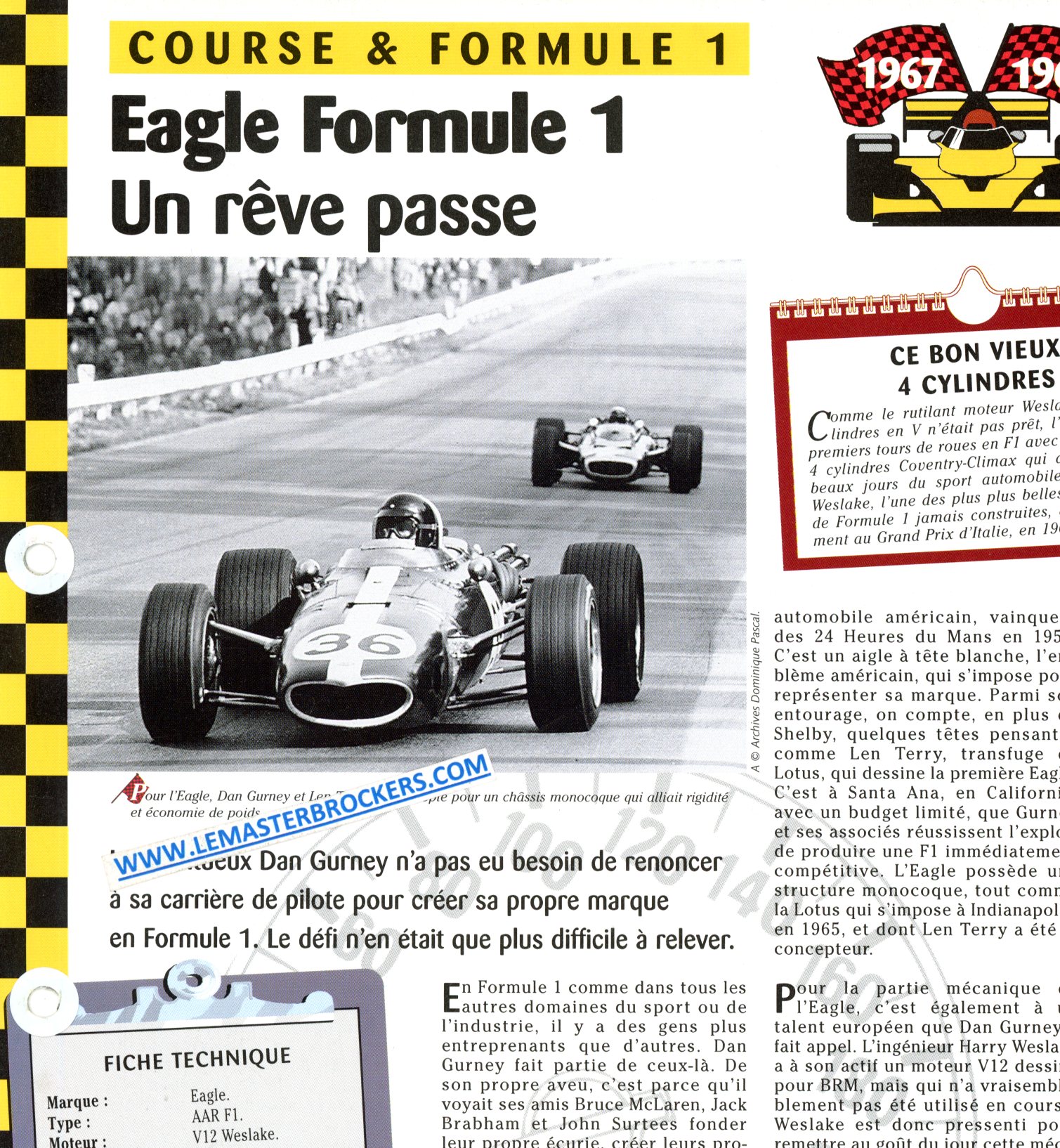 EAGLE FORMULE 1 - FICHE COURSE ET FORMULE 1 1967