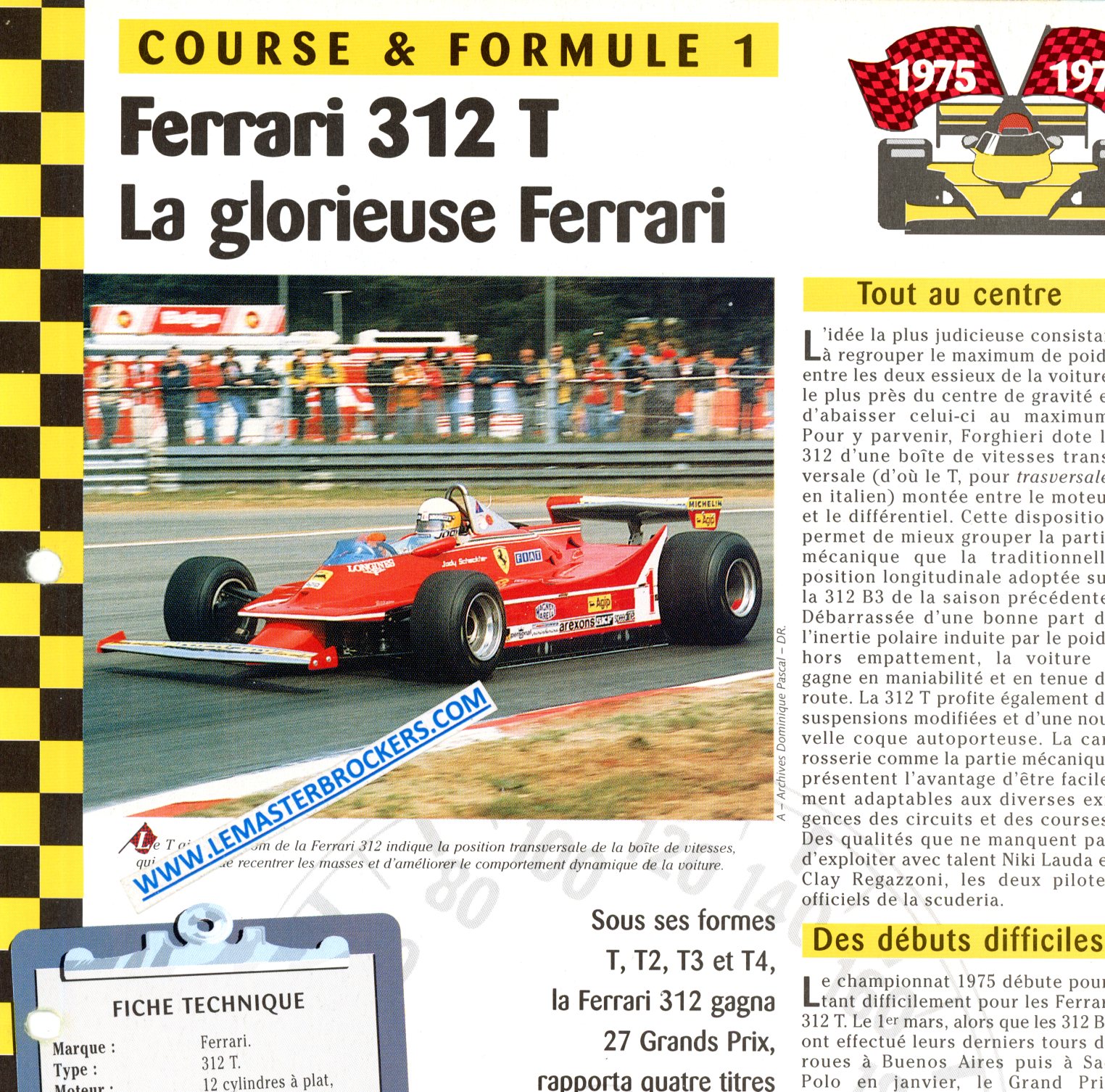 FERRARI 312 T 312T - FICHE COURSE ET FORMULE 1 1975