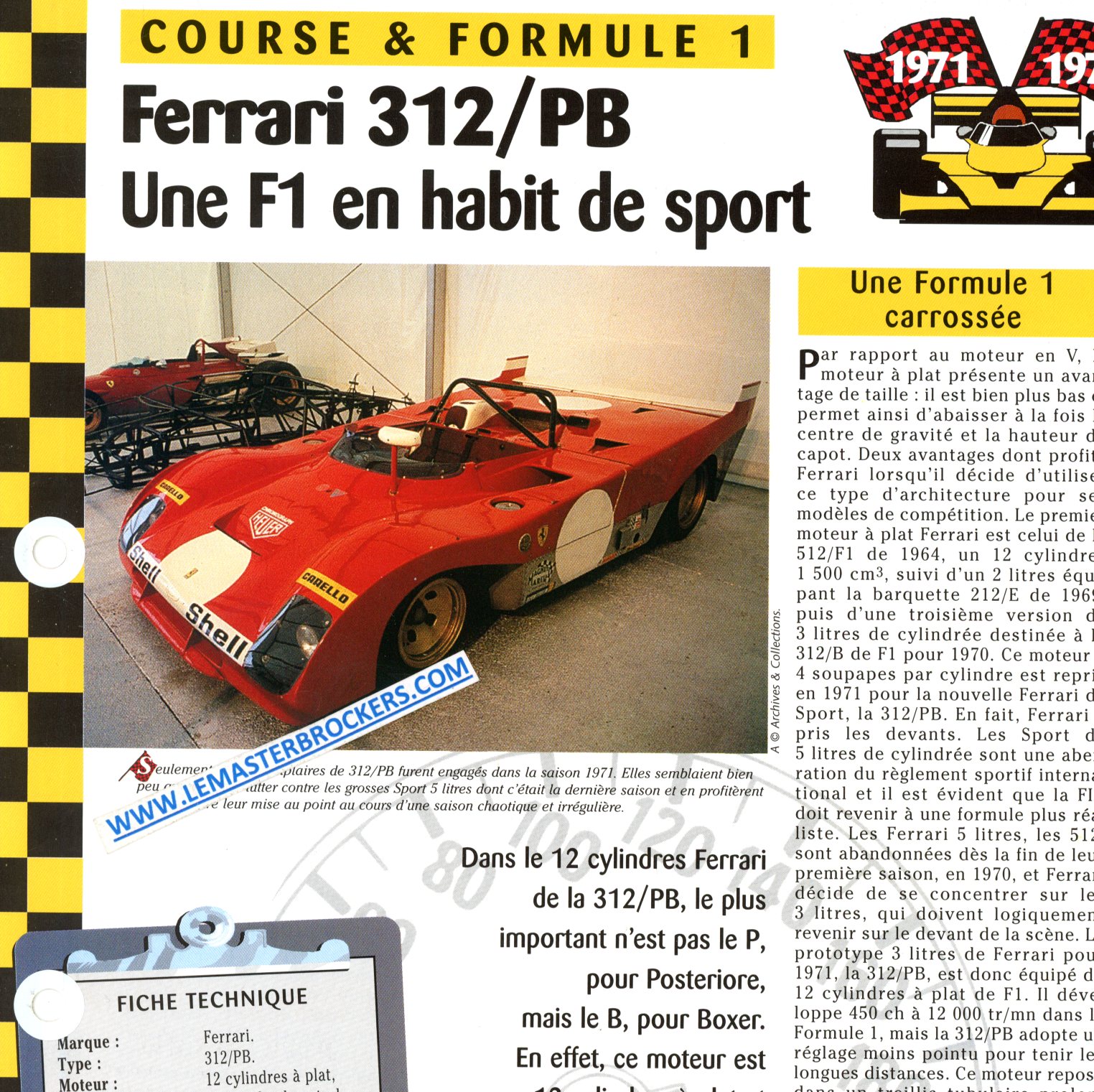 FERRARI 312 PB 312PB - FICHE COURSE ET FORMULE 1 1971-1973