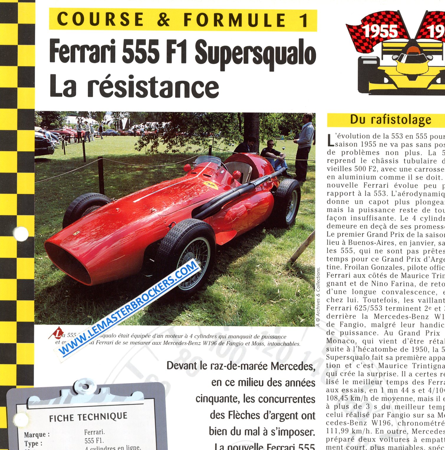 FERRARI 555 F1 SUPERSQUALO - FICHE COURSE ET FORMULE 1 1955-1956
