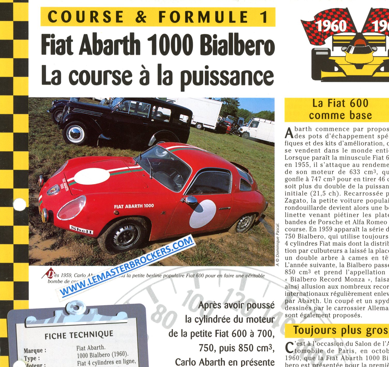 FIAT ABARTH 1000 BIALBERO - FICHE COURSE ET FORMULE 1 1960-1962