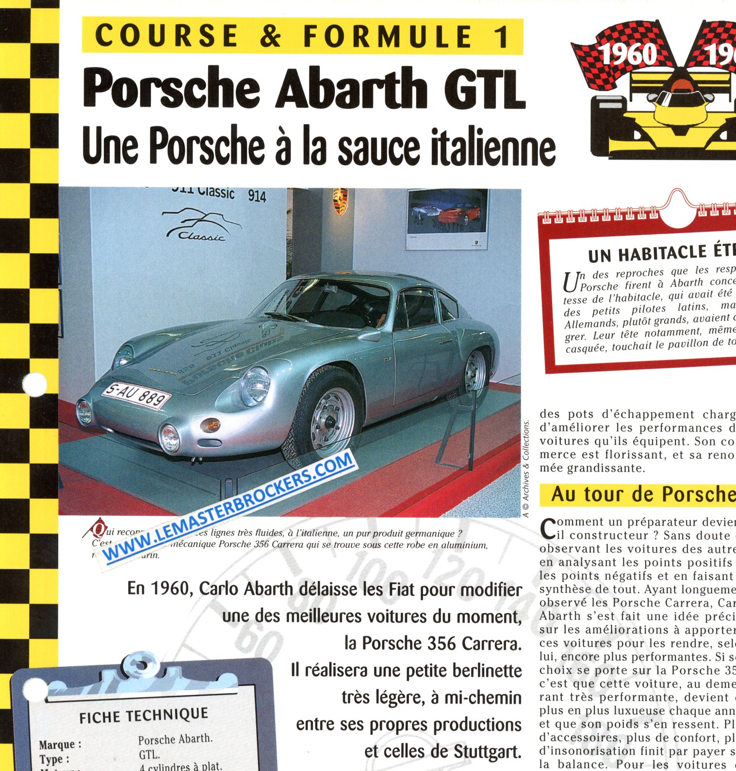 PORSCHE ABARTH GTL - FICHE COURSE ET FORMULE 1 1960-1963