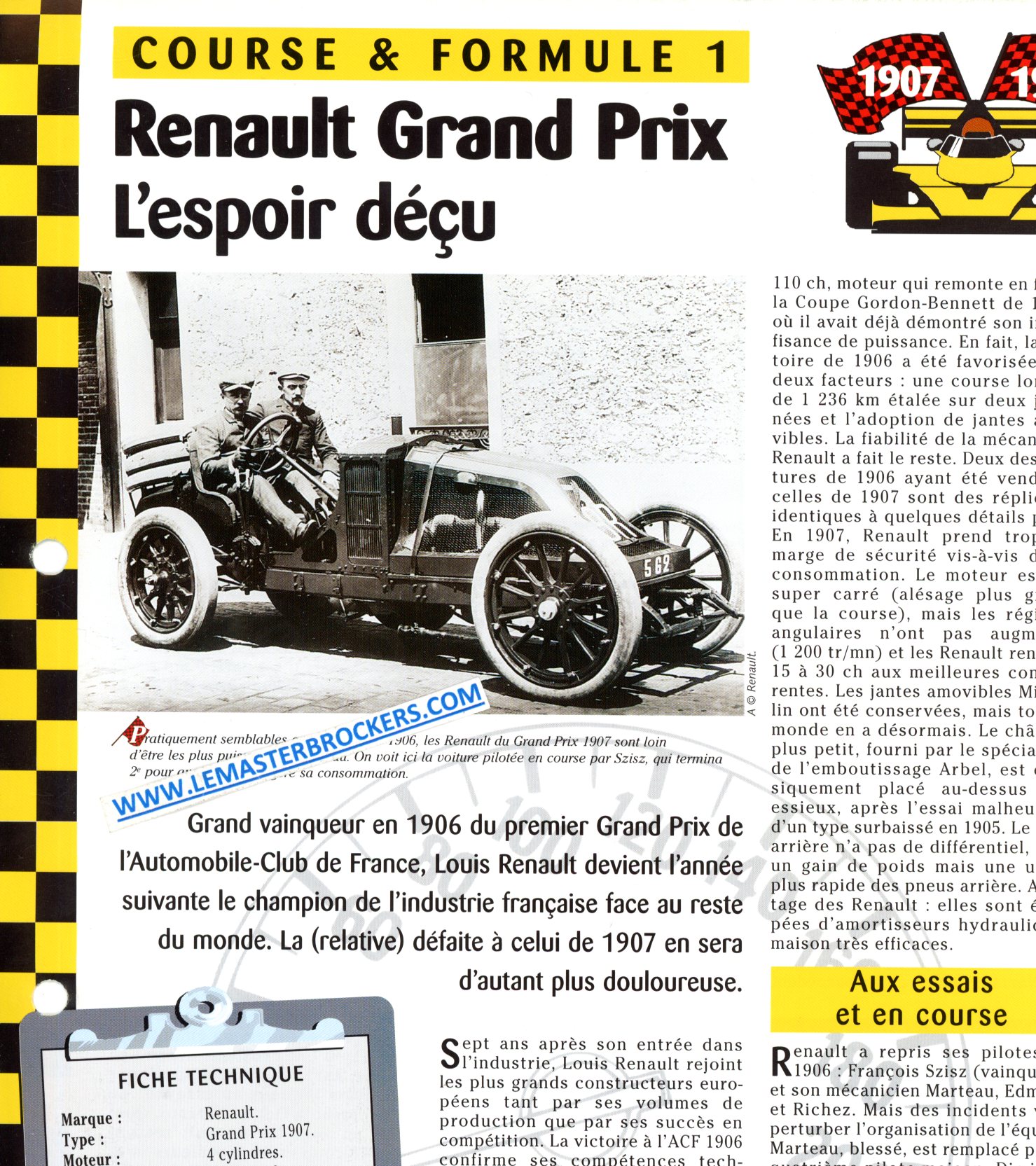 RENAULT GRAND PRIX 1907 - FICHE COURSE ET FORMULE 1