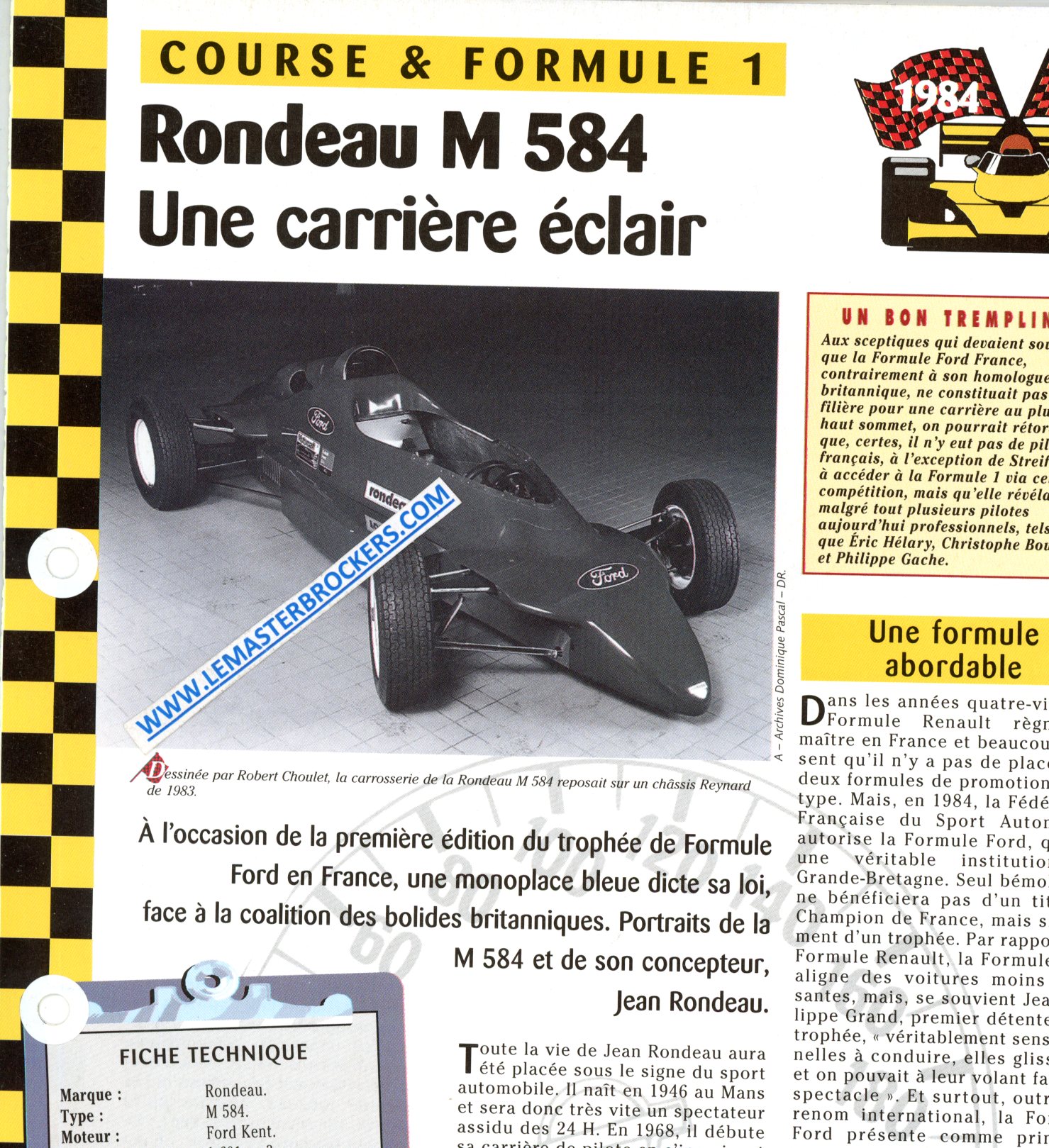 RONDEAU M 584 M584 1984 - FICHE COURSE ET FORMULE 1