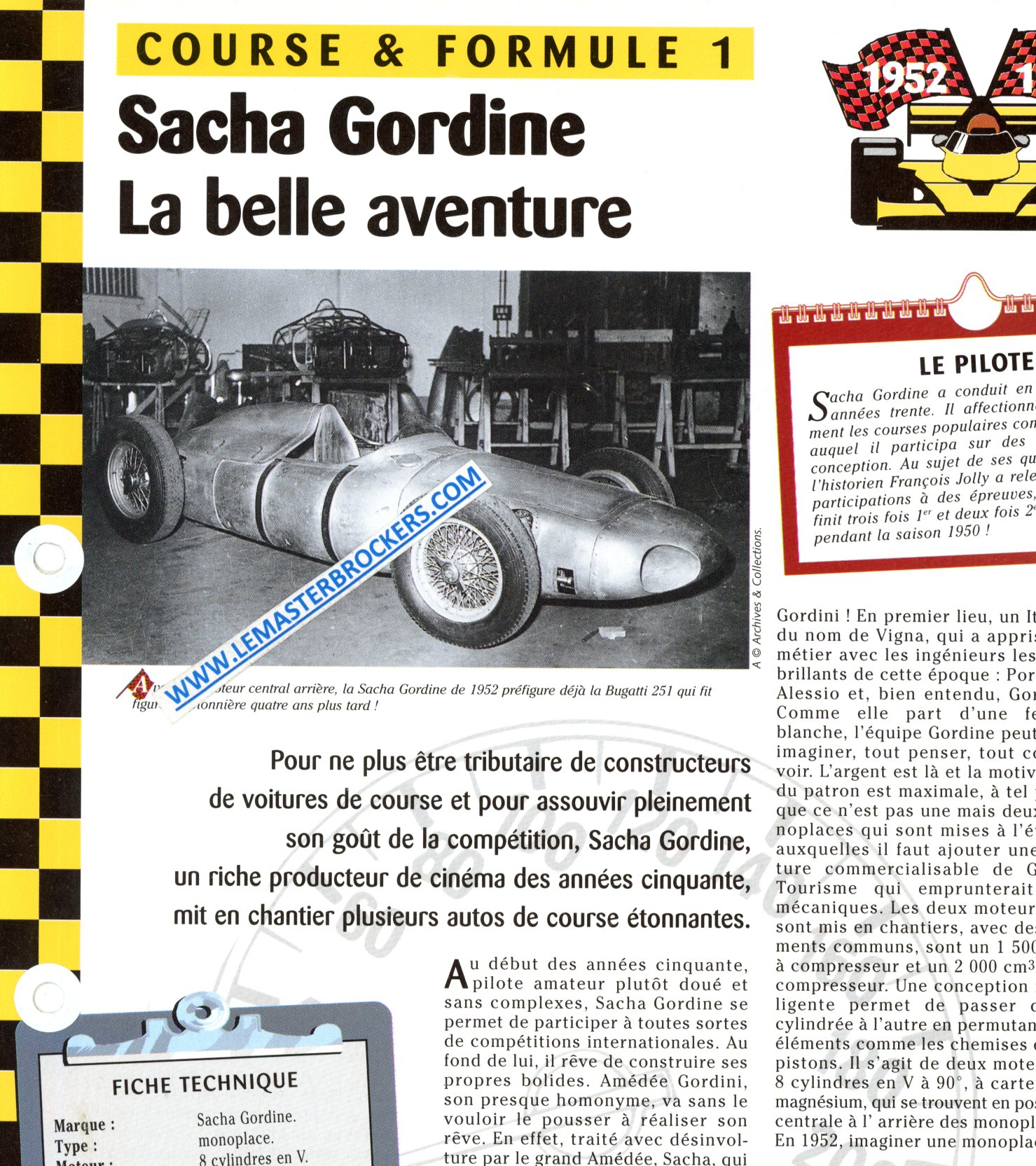 SACHA GORDINE 1952 - FICHE COURSE ET FORMULE 1