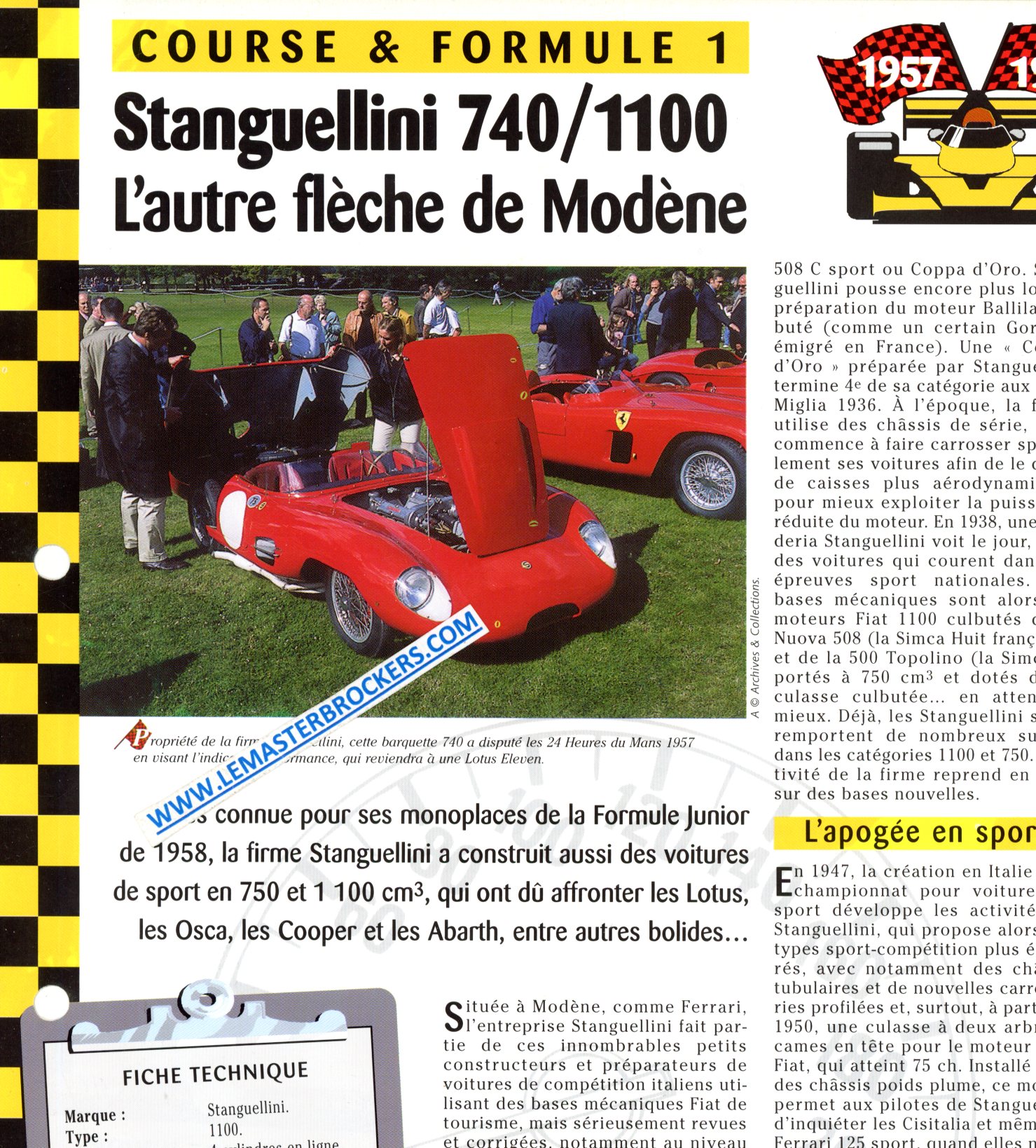STANGUELLINI 740 1100 1957-1958 - FICHE COURSE ET FORMULE 1