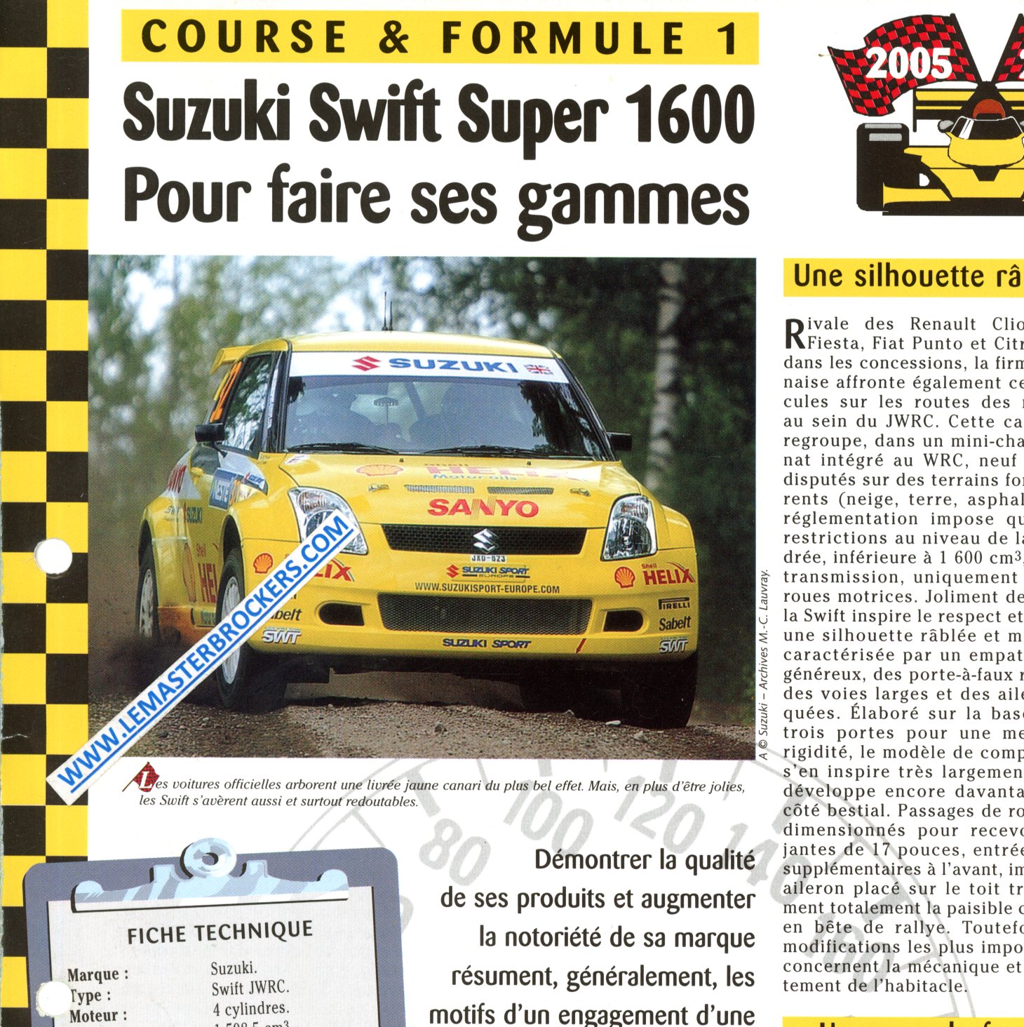 SUZUKI SWIFT JWRC  SUPER 1600 2005-2006 - FICHE COURSE ET FORMULE 1