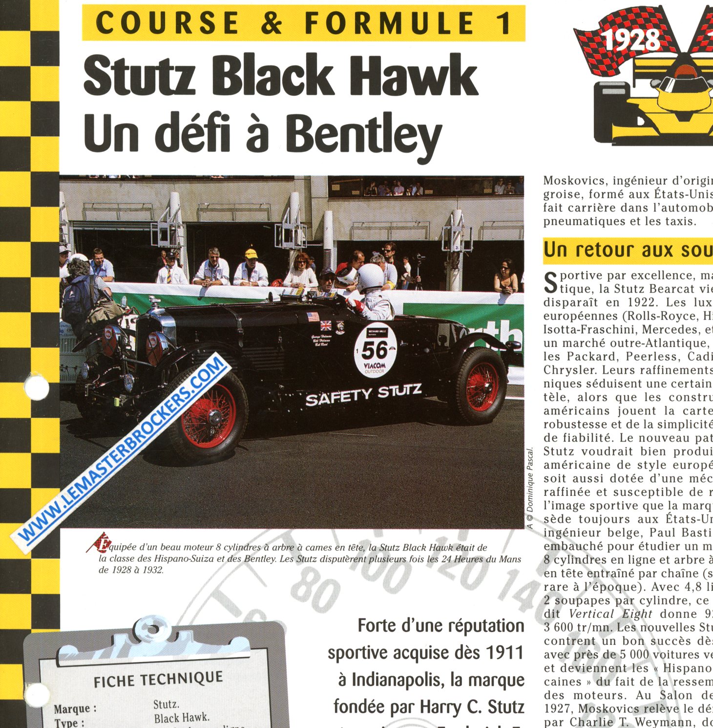 FICHE STUTZ BLACK HAWK UN DEFI A BENTLEY