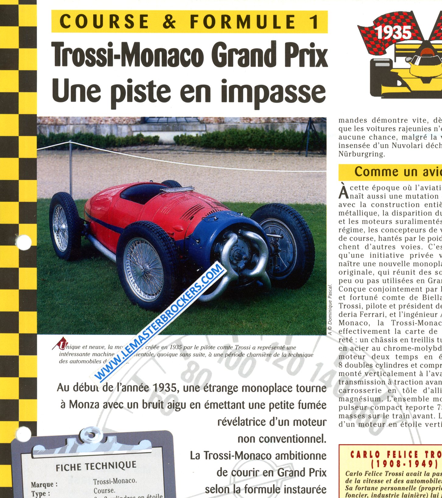 fiche auto TROSSI MONACO GRAND PRIX - FICHE COURSE ET FORMULE 1 1935