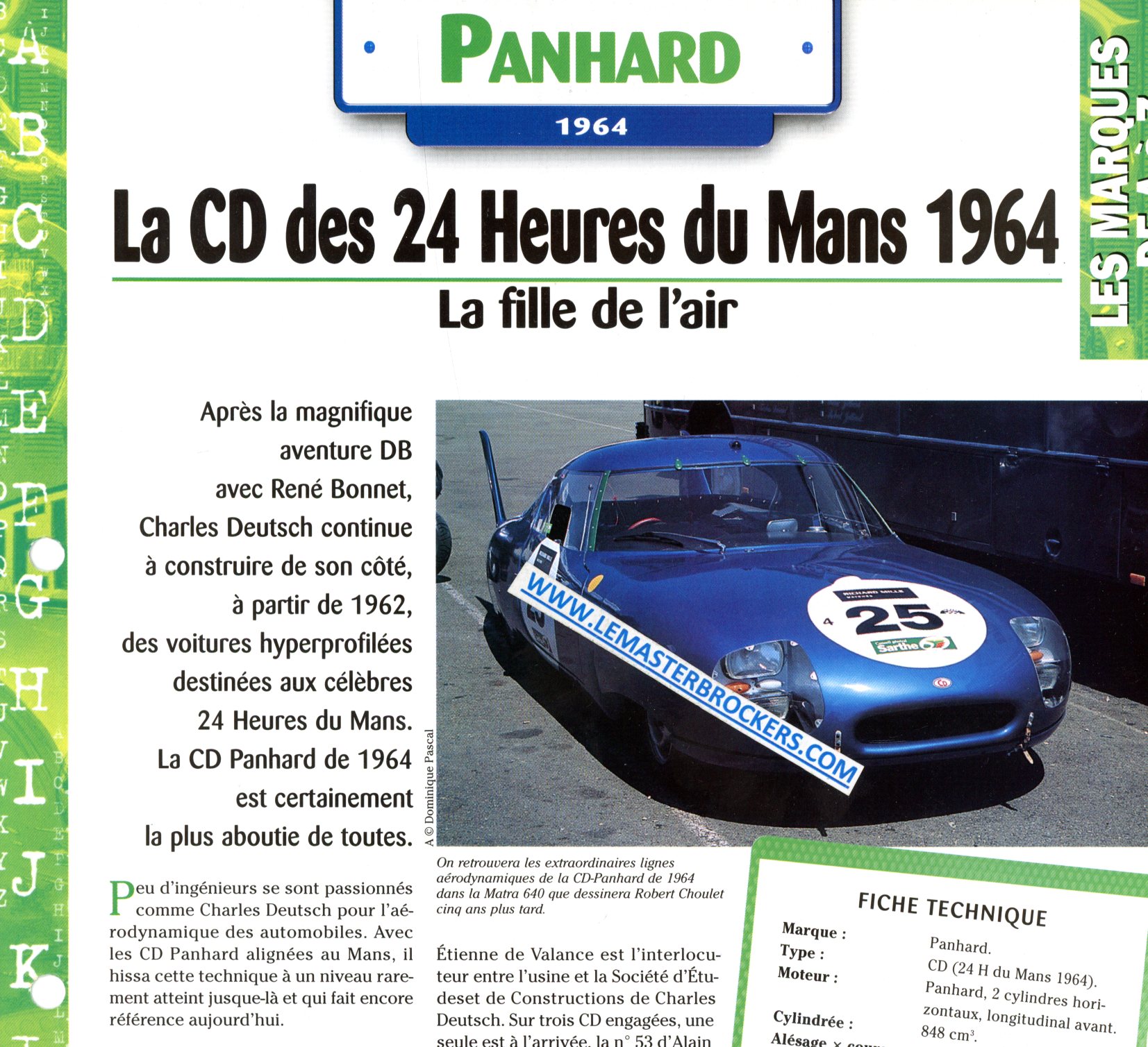 FICHE PANHARD CD DES 24H DU MANS 1964