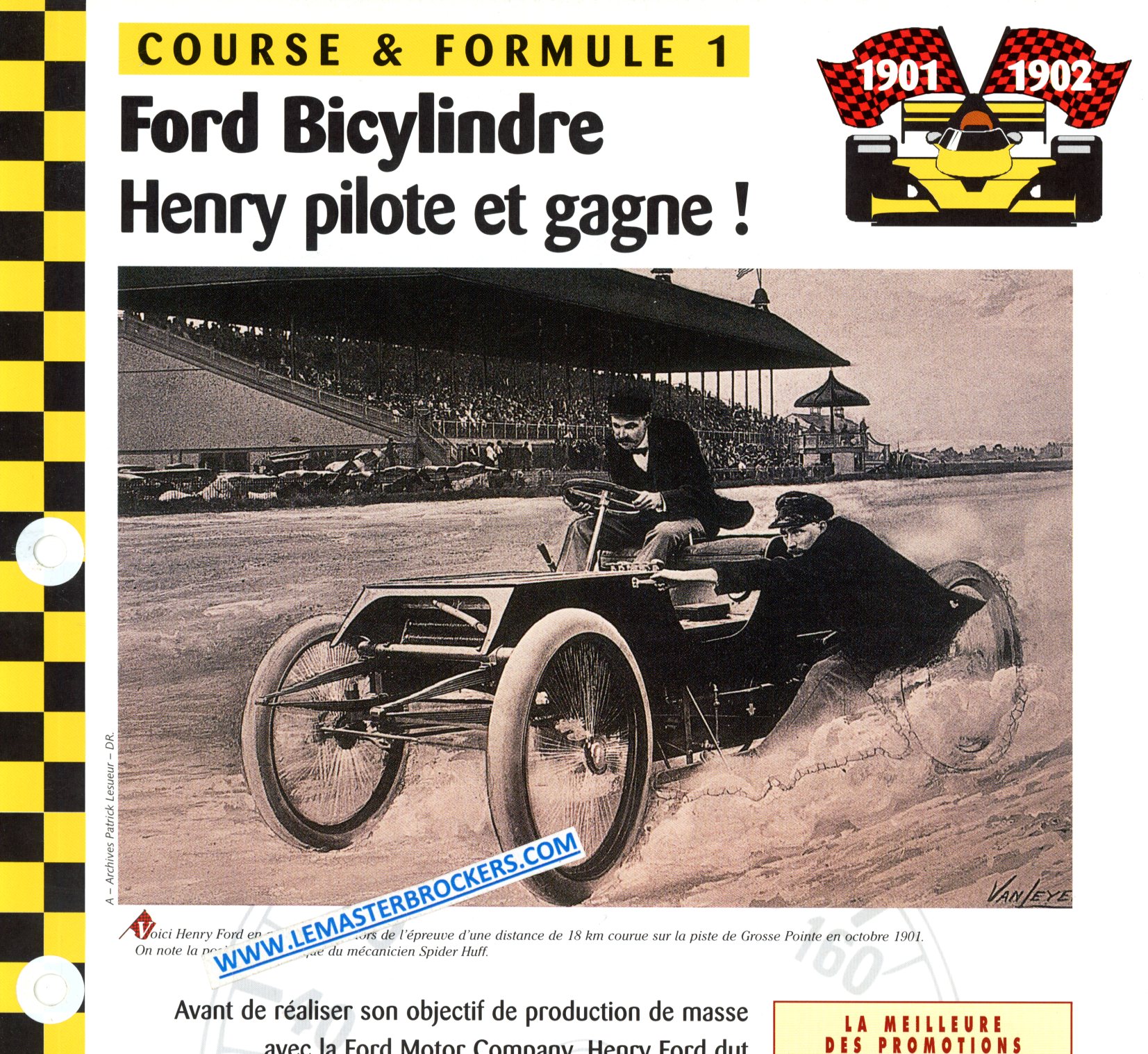 FORD BICYLINDRE HENRY PILOTE ET GAGNE - FICHE AUTO COLLECTION - CAR CARD A4