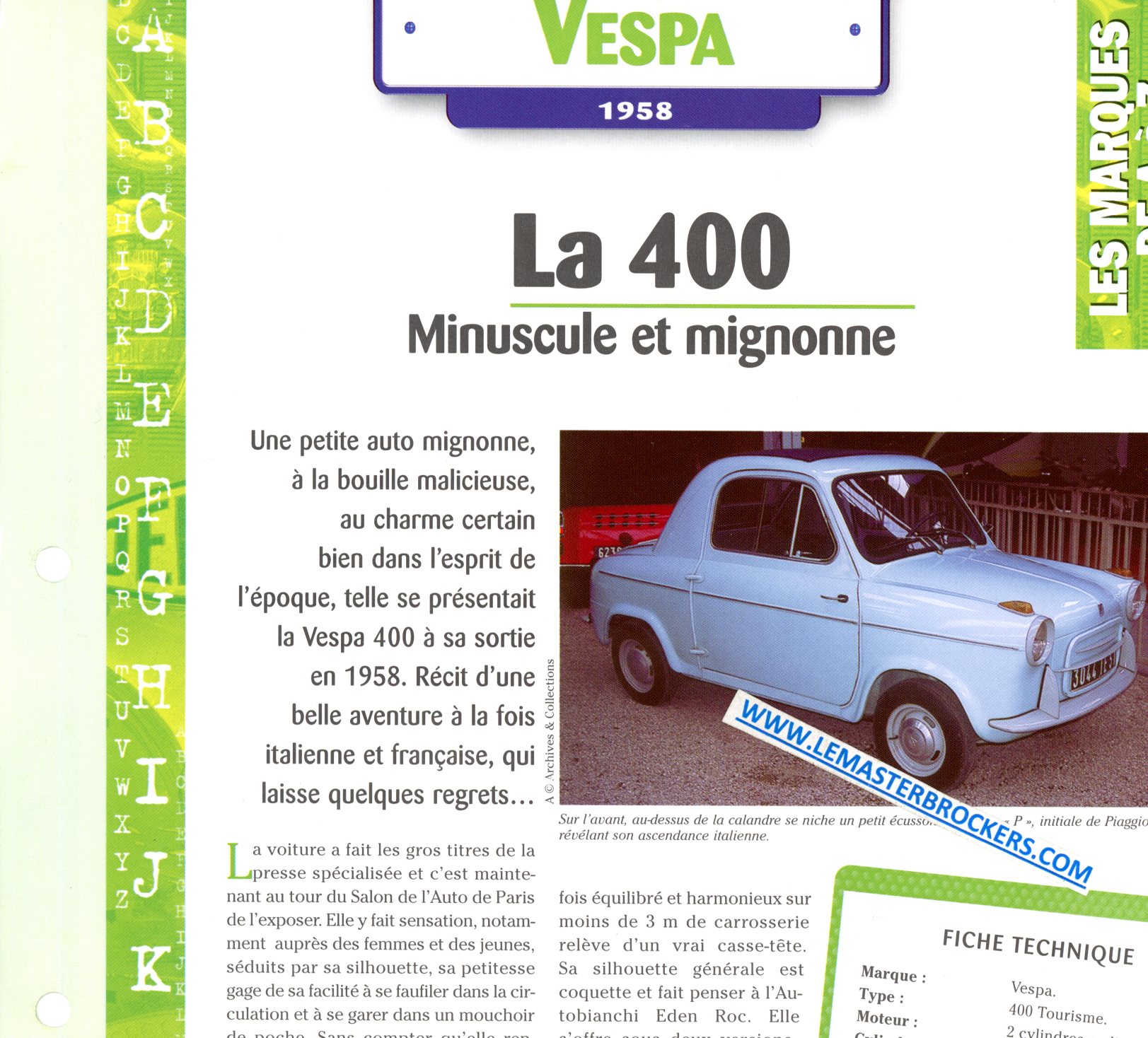 FICHE VESPA 400 1958