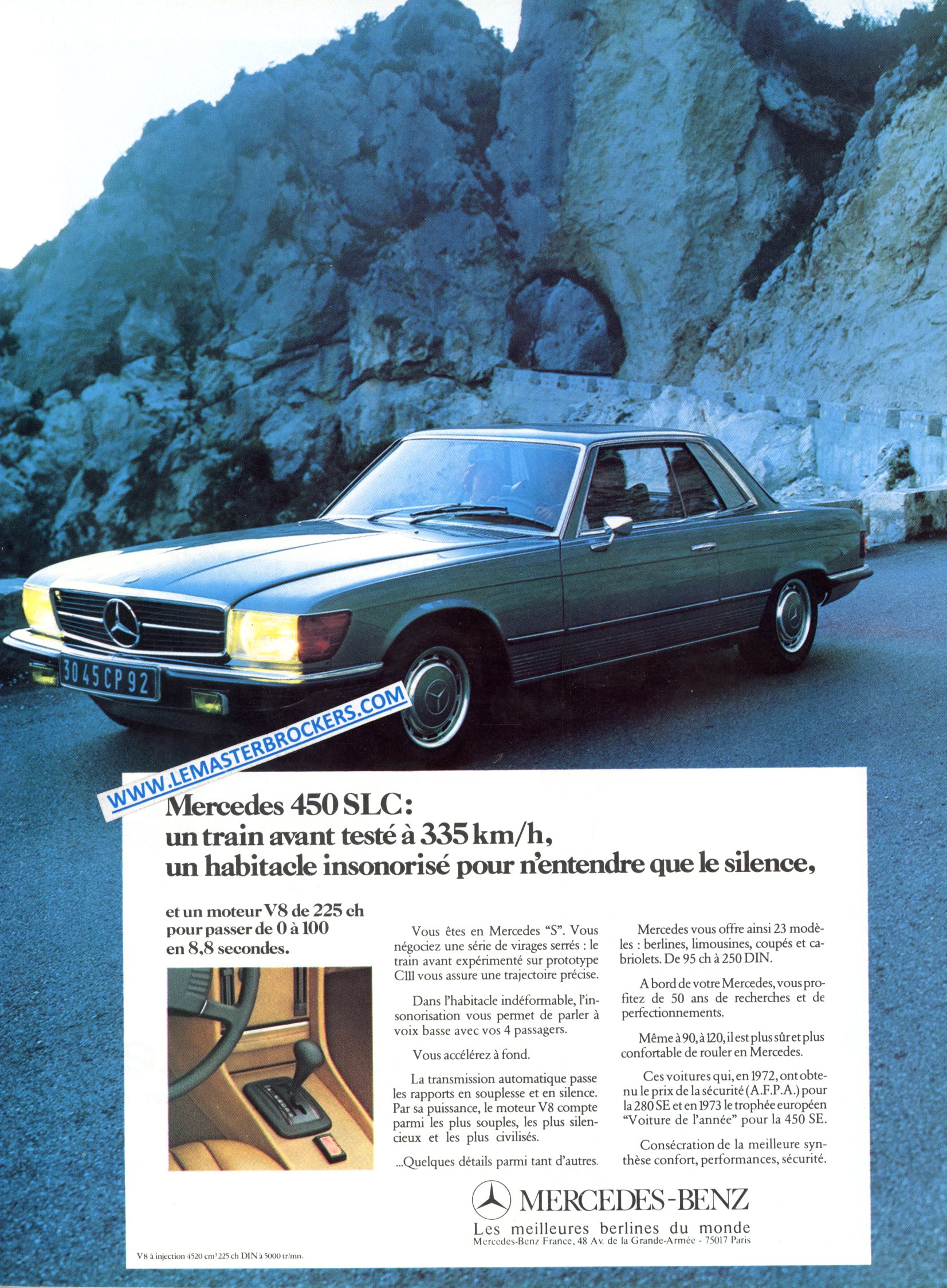 PUBLICITE MERCEDES 450 SLC 450SLC - CAR ADVERTISEMENT 1974
