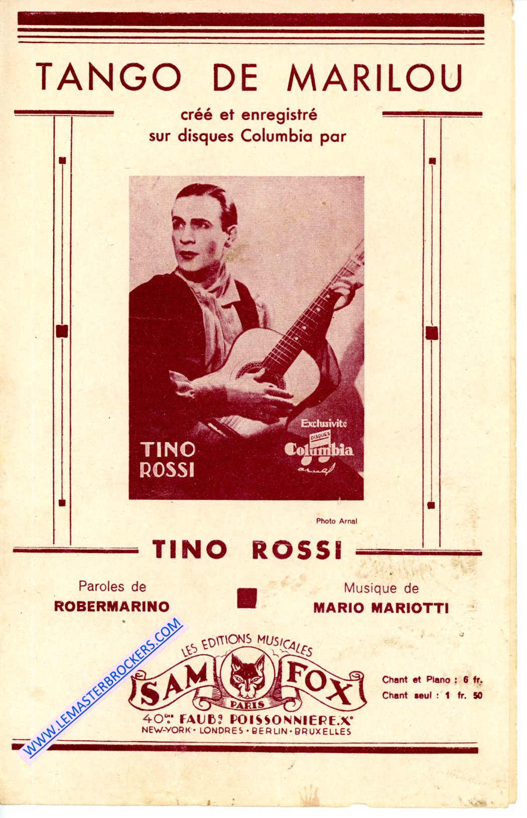 TANGO DE MARILOU - TINO ROSSI - PARTITION VINTAGE 1932