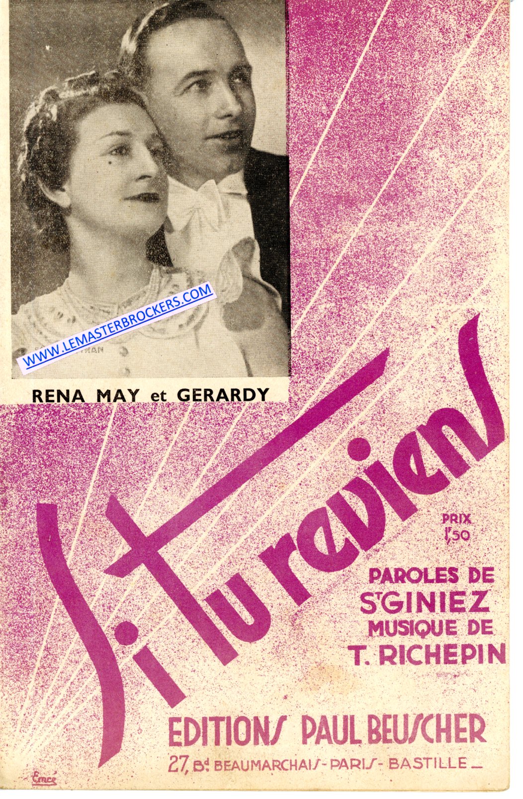 PARTITION SI TU REVIENS EDITIONS PAUL BEUSCHER - RENA MAY ET GERARDY