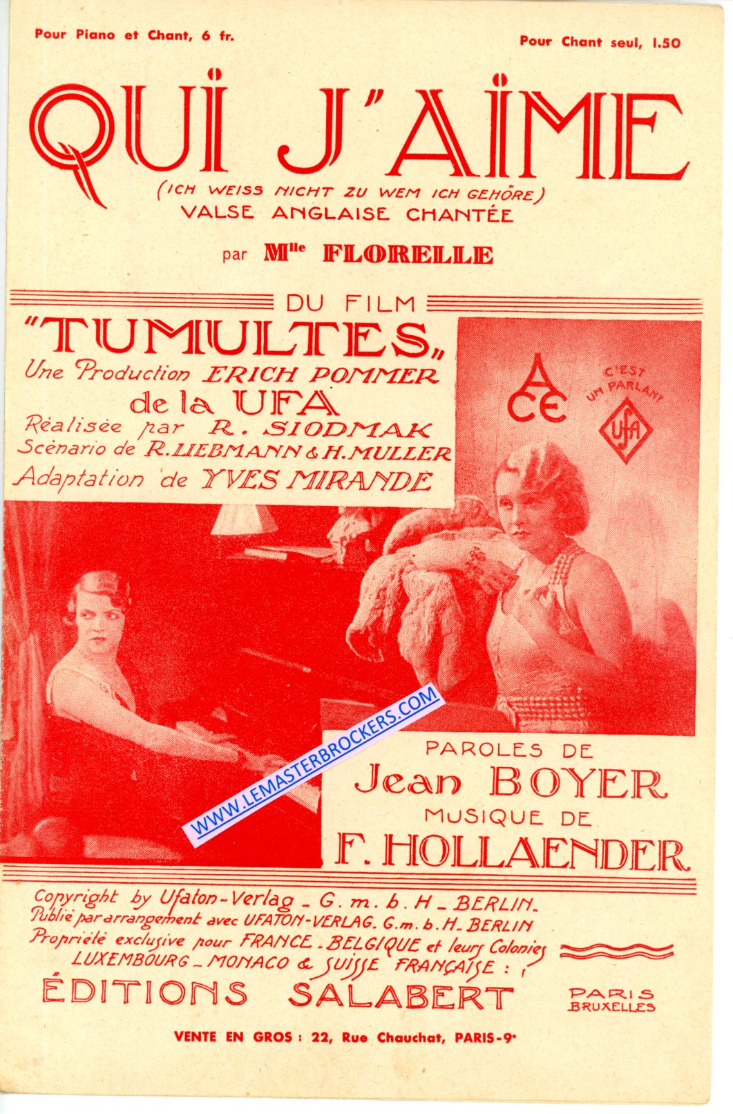 QUI JAIME DU FILM TUMULTES 1932 - SALABERT - PARTITION VINTAGE